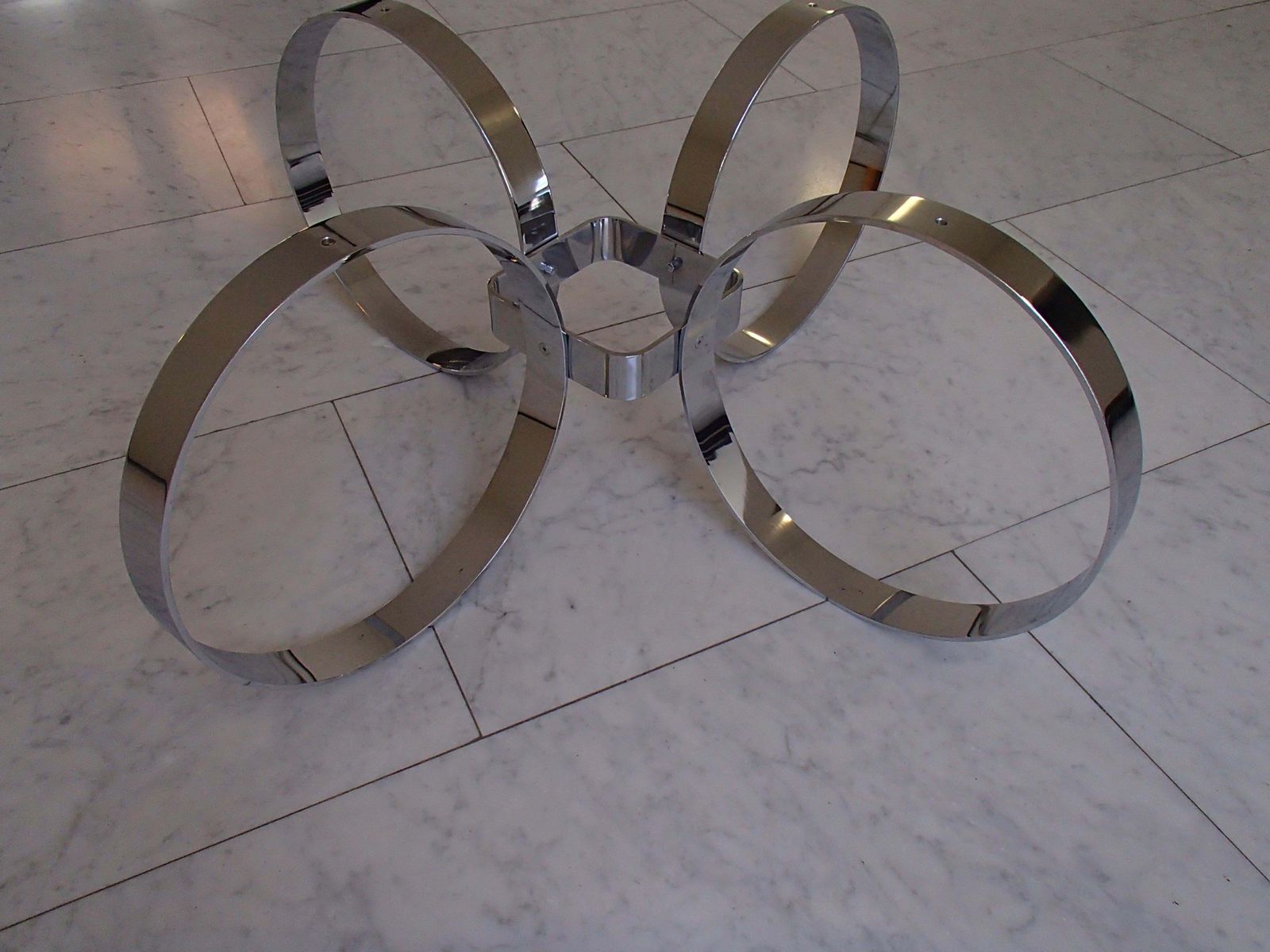 photo furniture Mid Century Modern Low Table Chrome Rings And Brown Glass Top