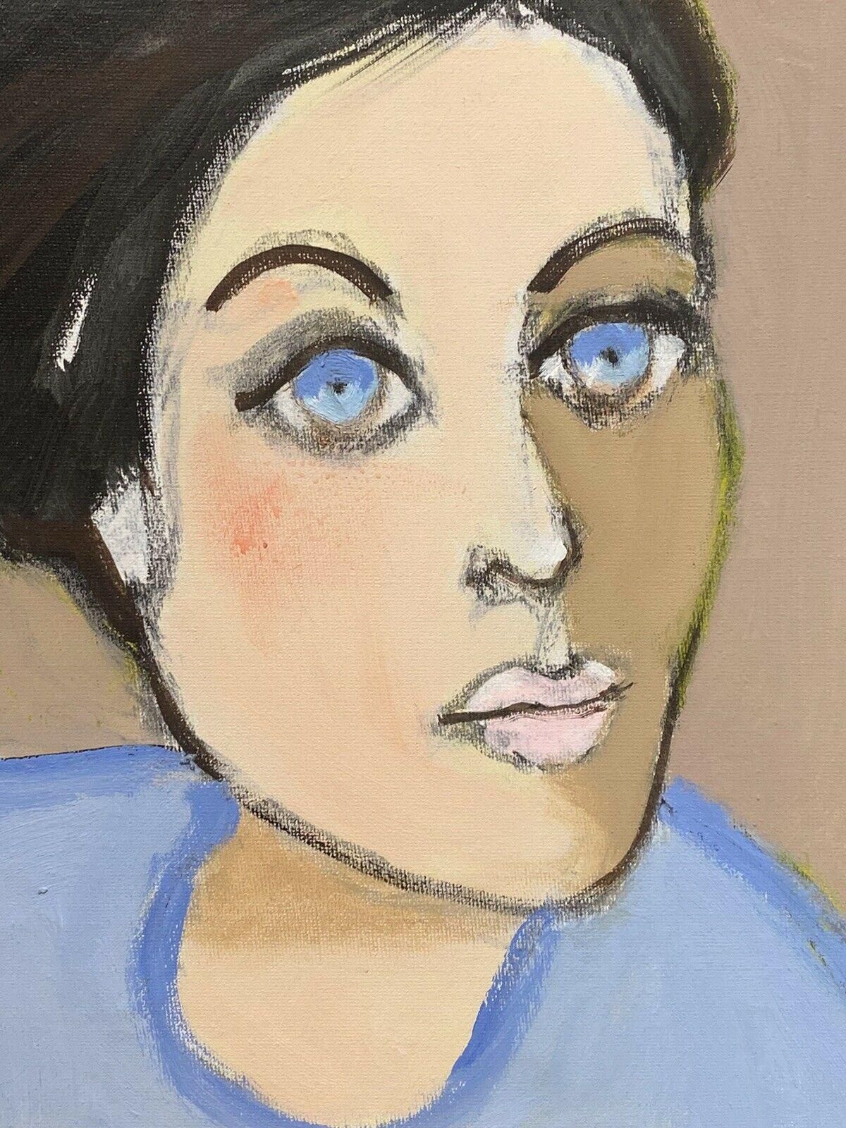 Unknown Rene Leroy, French Contemporary Oil Painting, Portrait Of A Woman In Blue 2000s photo furniture