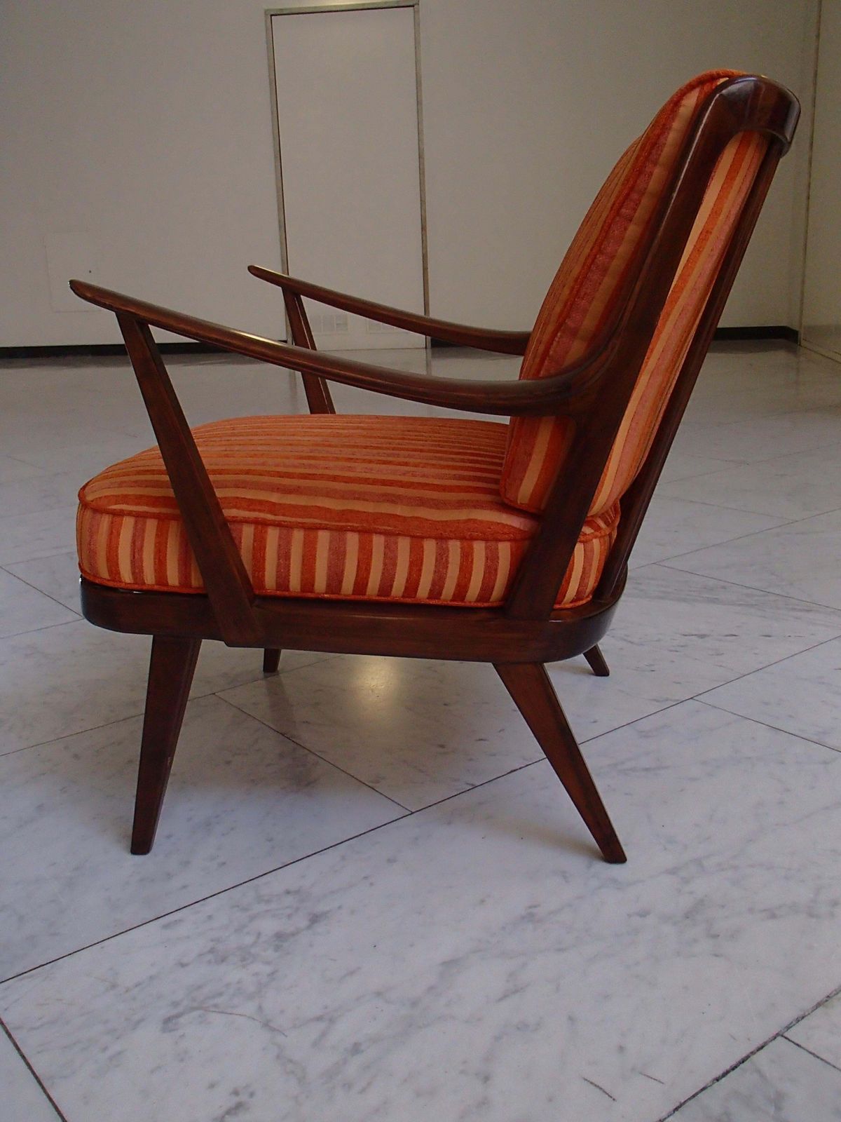 Mid Century Modern Armchair By Knoll Antimott Cushions Orange Tones Stripes photo 2498.0