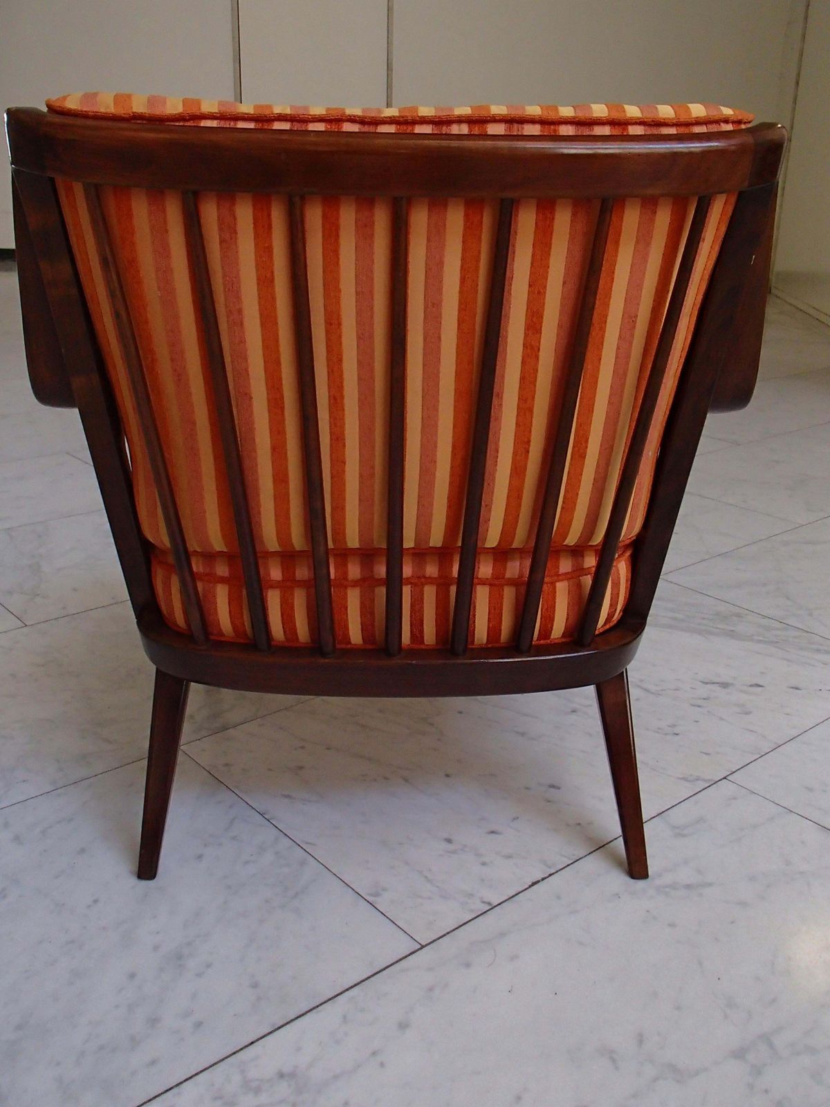 Mid Century Modern Armchair By Knoll Antimott Cushions Orange Tones Stripes photo vinterior