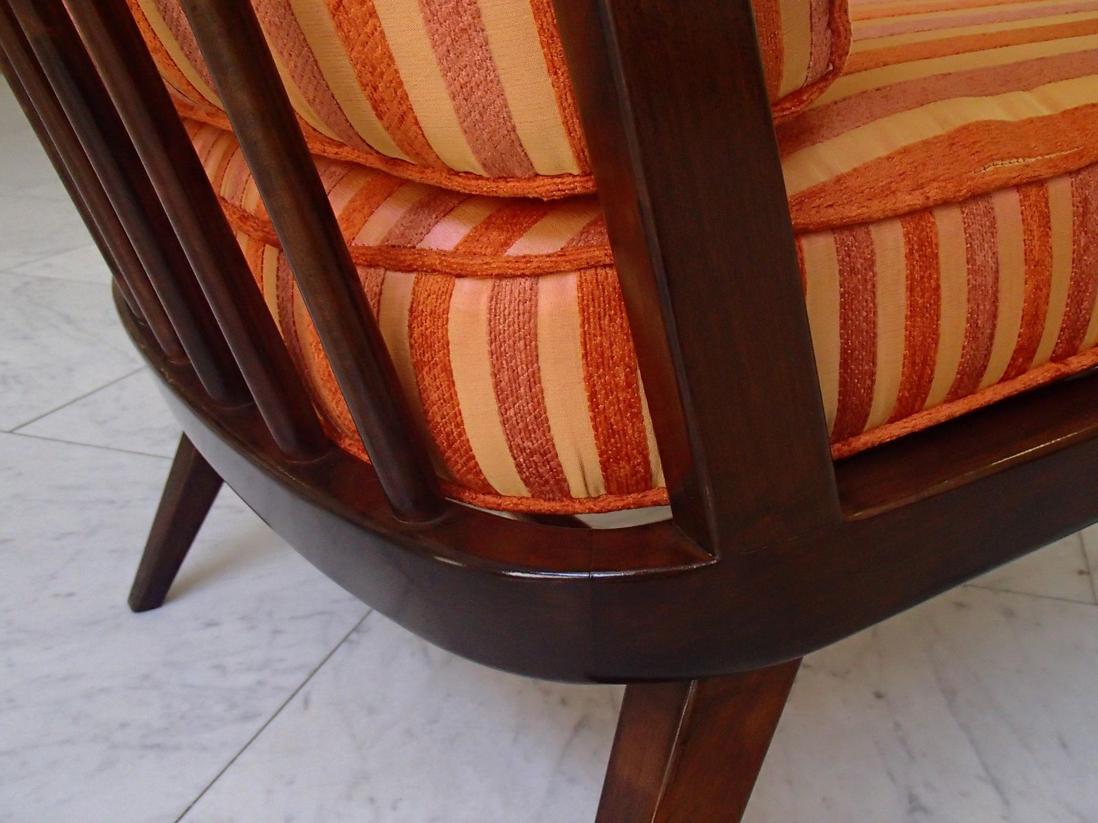 Mid Century Modern Armchair By Knoll Antimott Cushions Orange Tones Stripes photo vintage