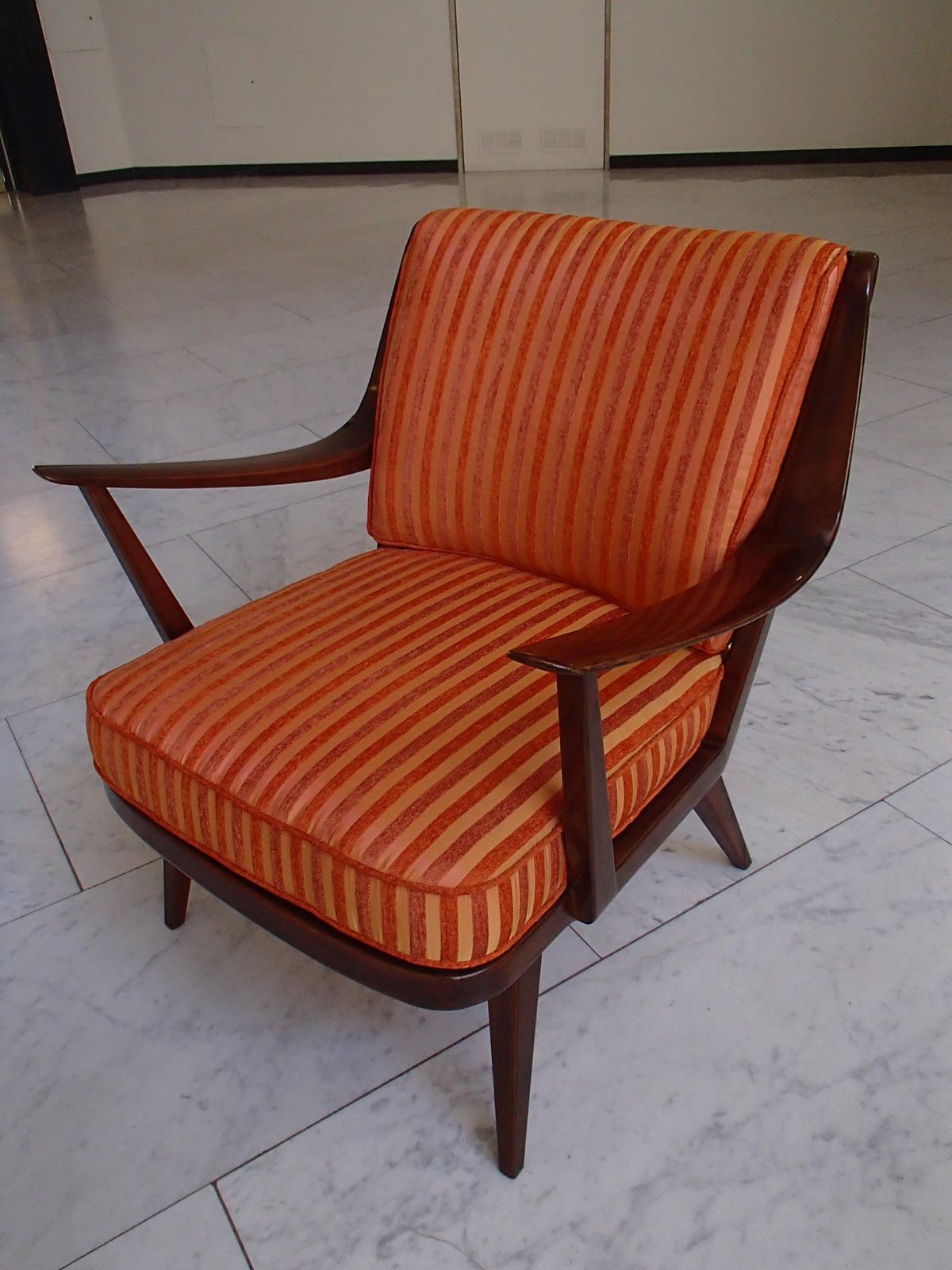 photo for sale Mid Century Modern Armchair By Knoll Antimott Cushions Orange Tones Stripes