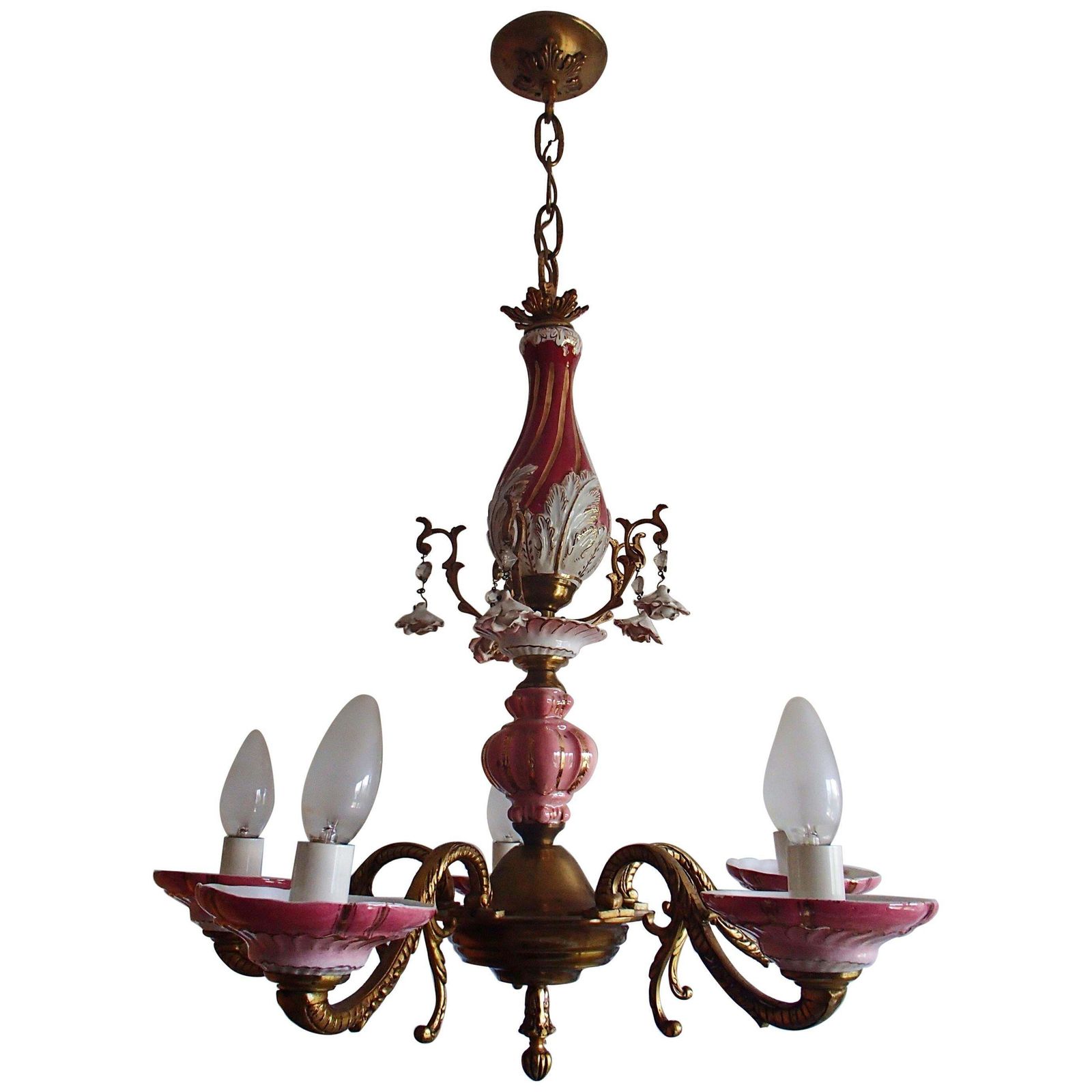 1960th Italian Porcelain Chandelier With Roses