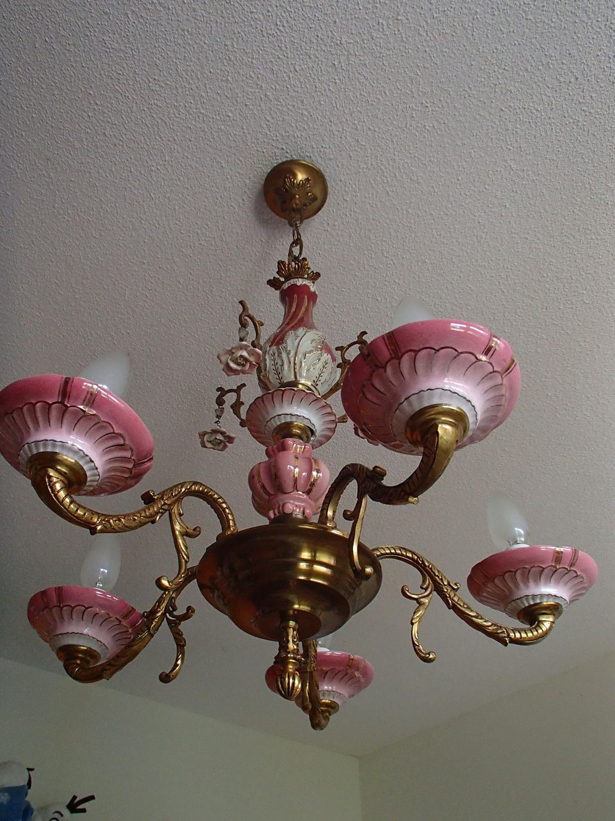 photo for sale 1960th Italian Porcelain Chandelier With Roses
