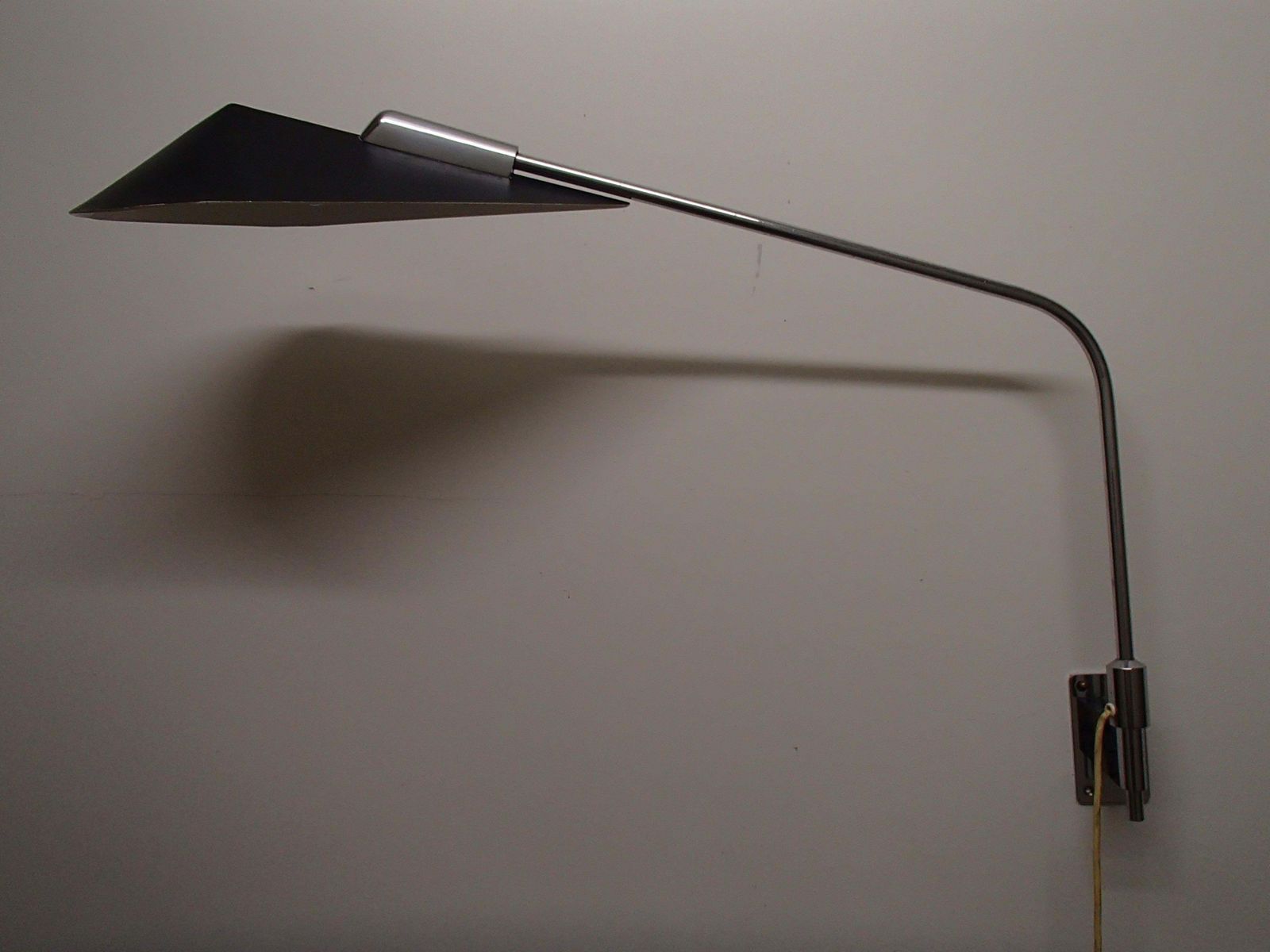 Lighting Mid Century Modern Desk Or Reading Wall Light Movable Chrome Arm And Black Shade photo