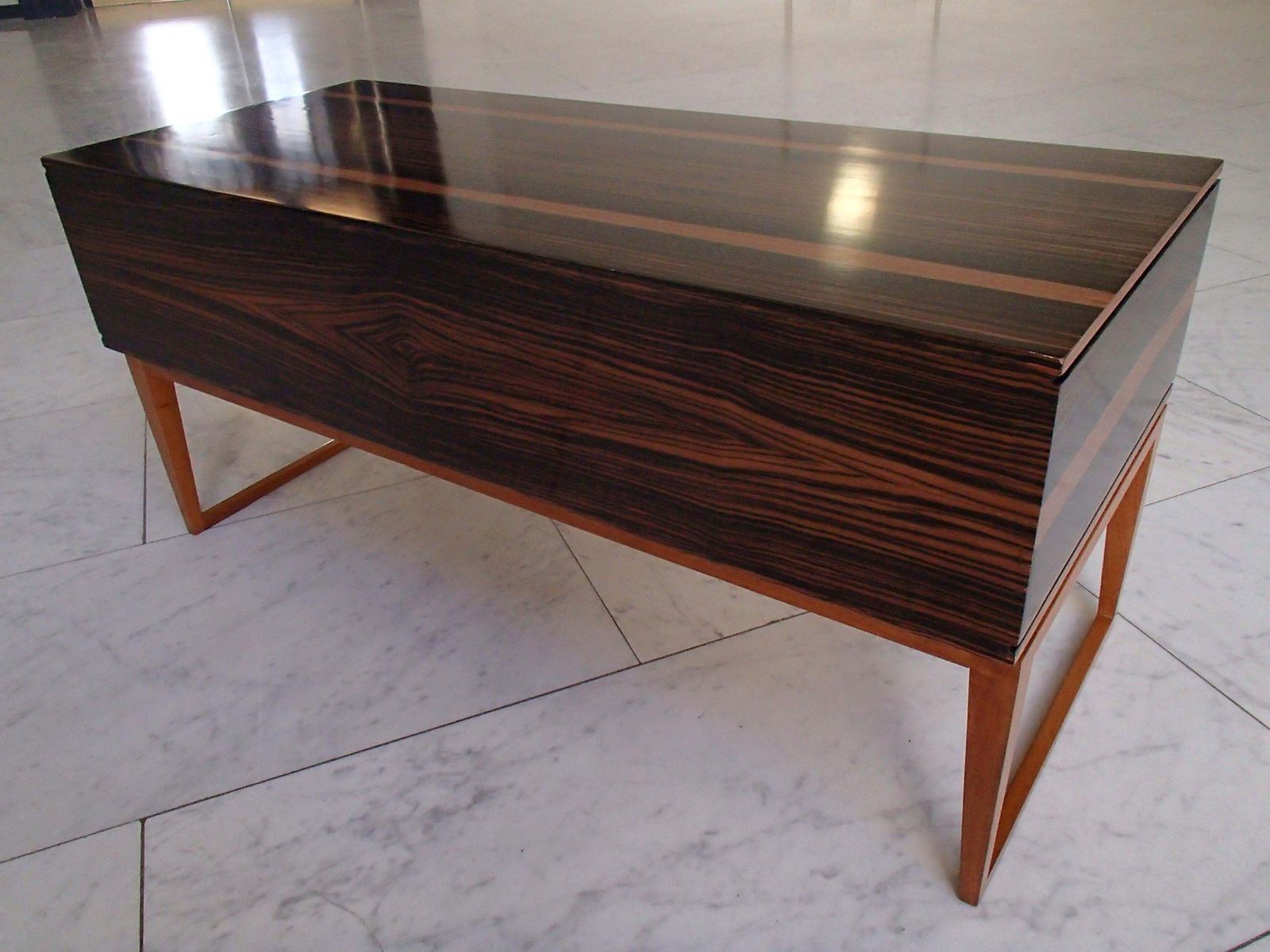photo vinterior Midcentury Chest Of Drawers Or Low Table Ebene De Macassar And Brass Handles