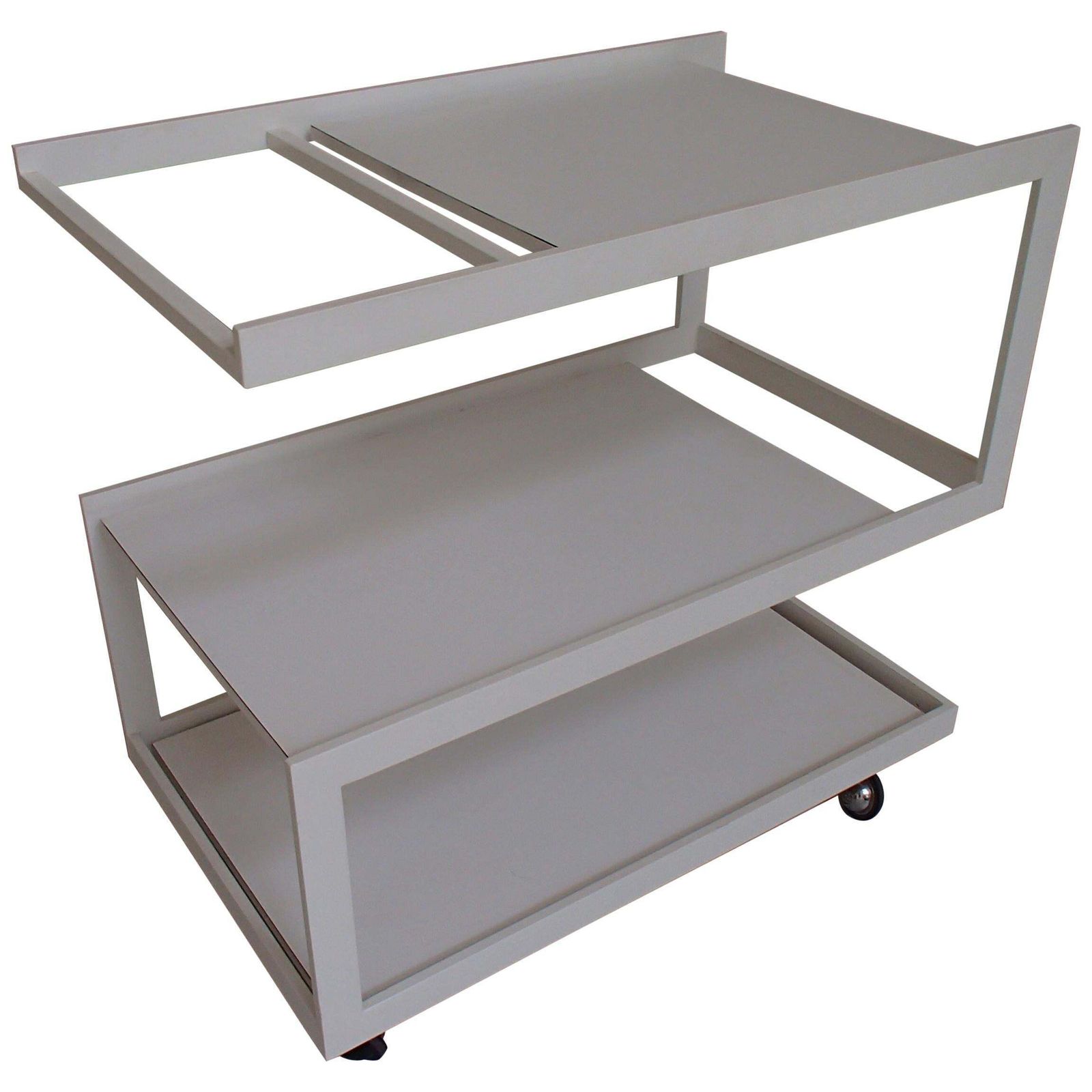 Modern Cubist White Trolley 3 Shelf's White Metal Frame And Wood Shelf's