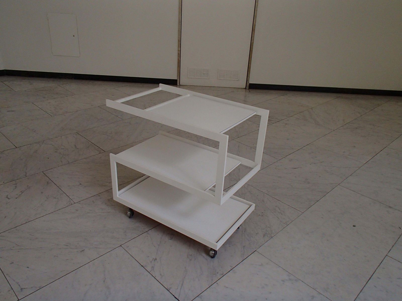 Modern Cubist White Trolley 3 Shelf's White Metal Frame And Wood Shelf's photo buy