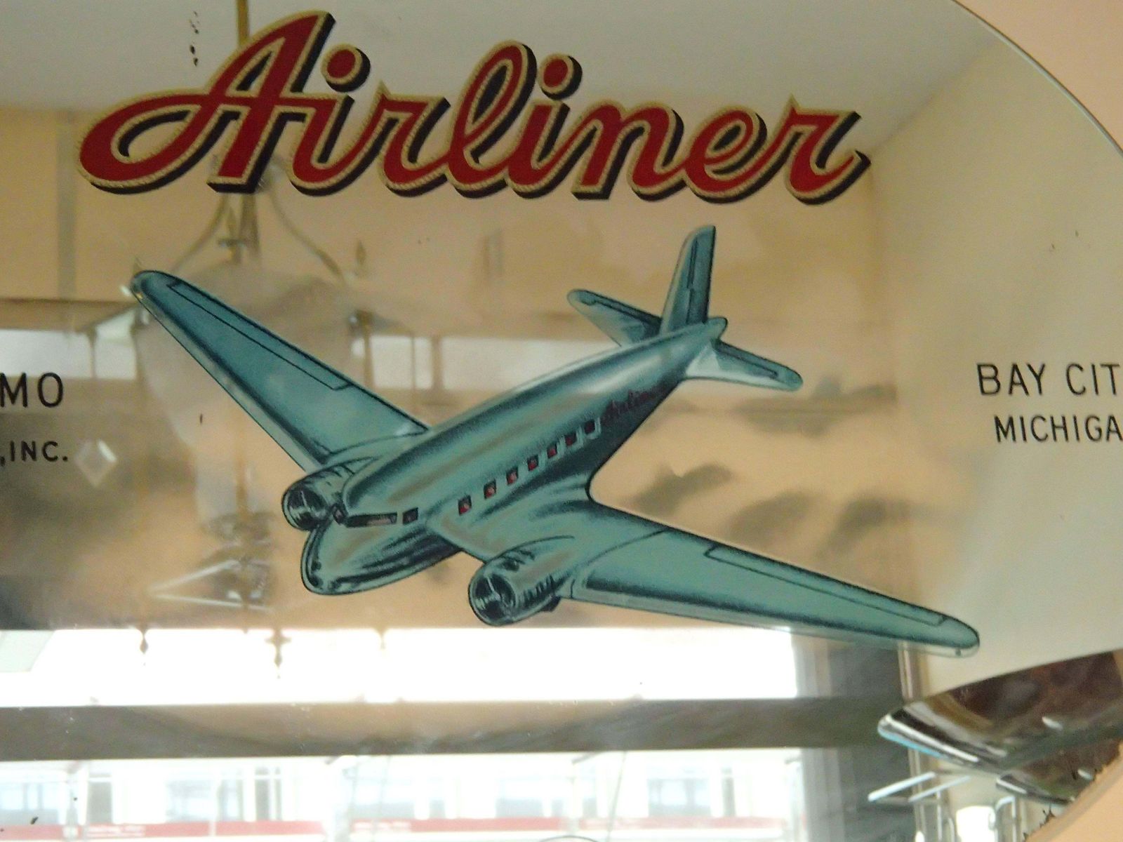 Midcentury Advertising Mirror "Airliner" San Telmo Cigar Co Bay City Michigan photo furniture