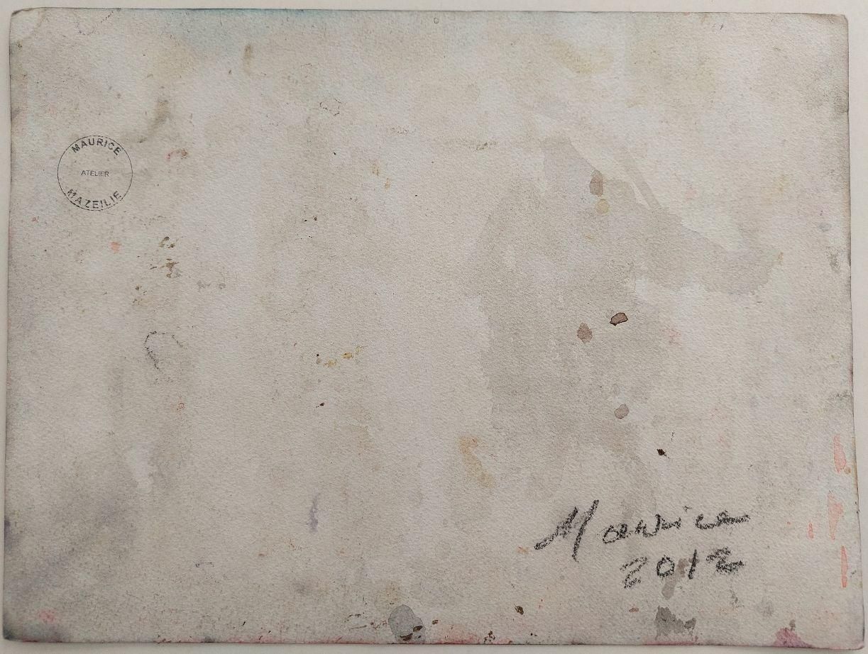photo for sale Maurice Mazeilie French Modernist Cubist Painting Figures In A Small Town Late 20th Century