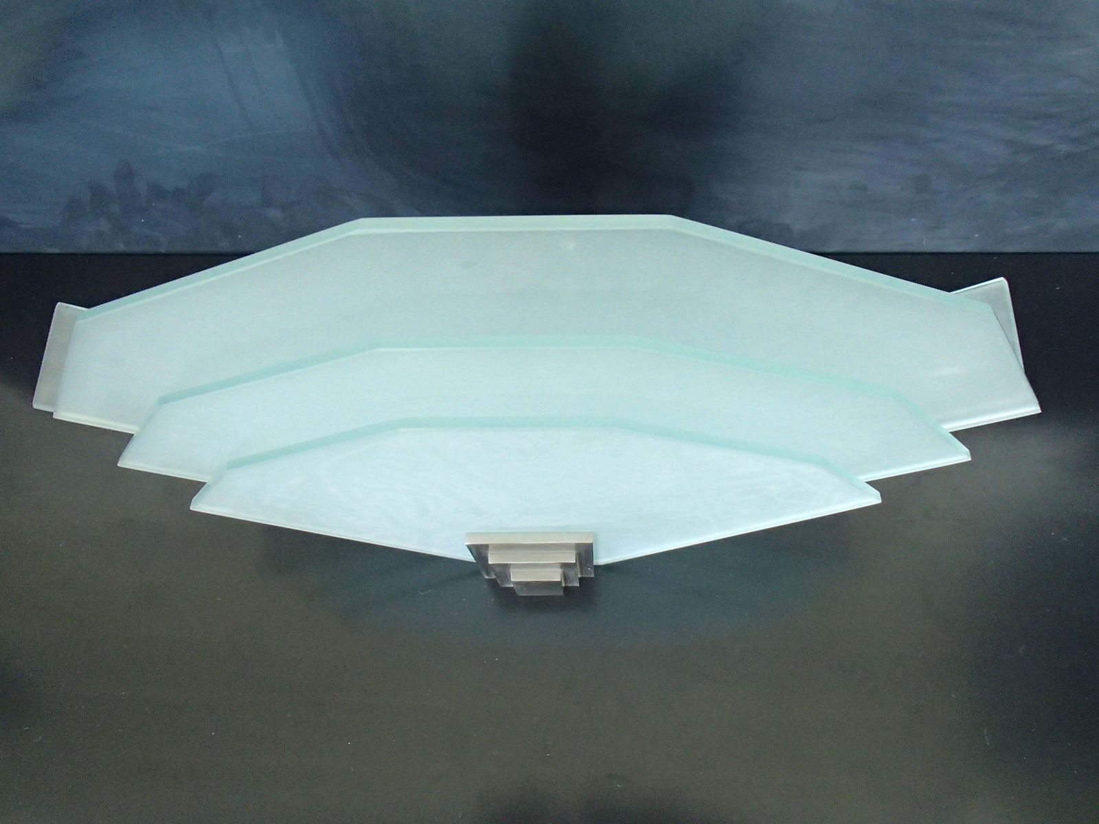 Pair Of Art Deco Cubist Wall Lights Scones Chrome And Satin Glass photo 883.0