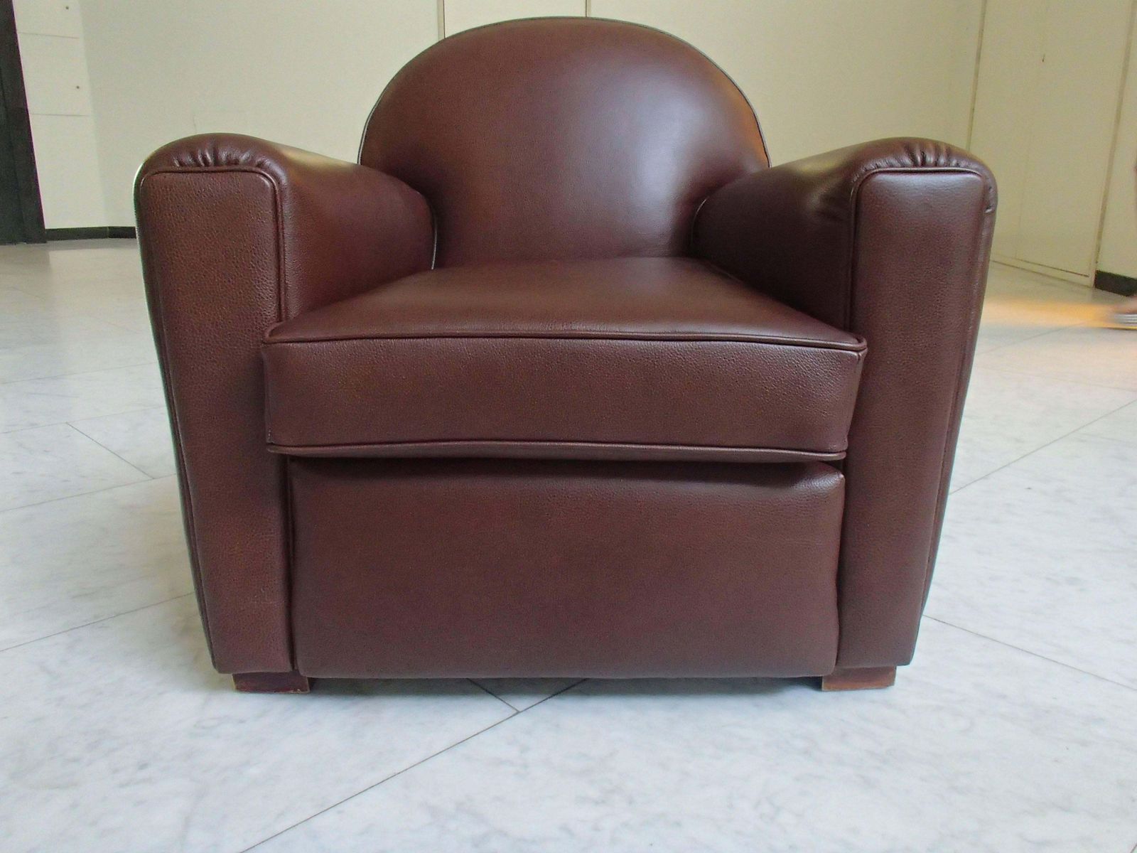 Art Deco Club Chair Completely Restored And Recovered With Brown Leather photo for sale