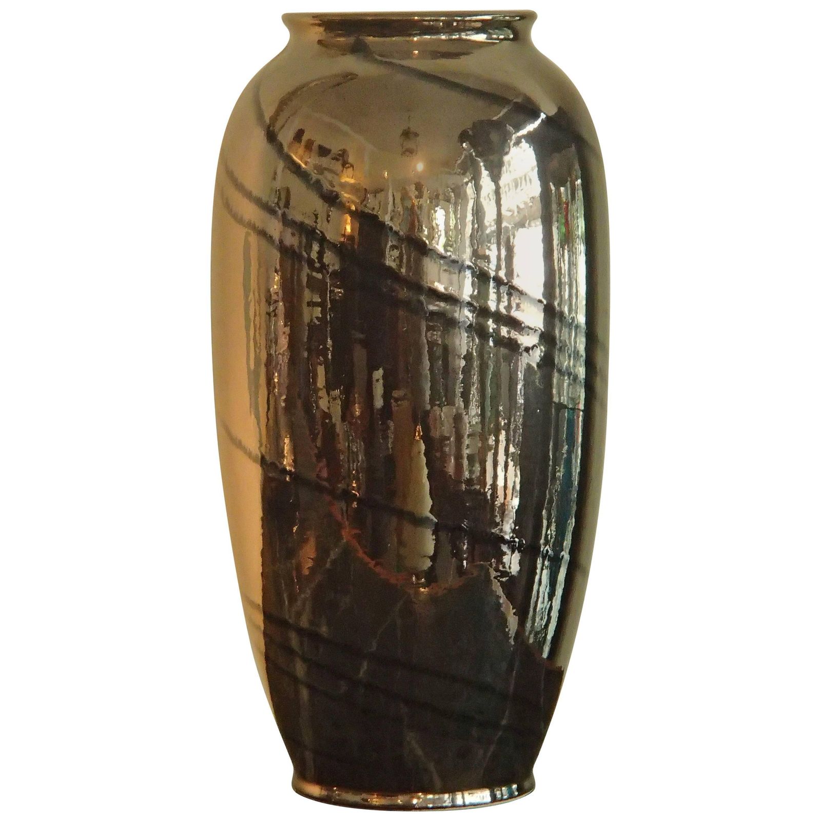 Midcentury Dark Bronze And Black Glaze Large Ceramic Vase Bay W: Germany