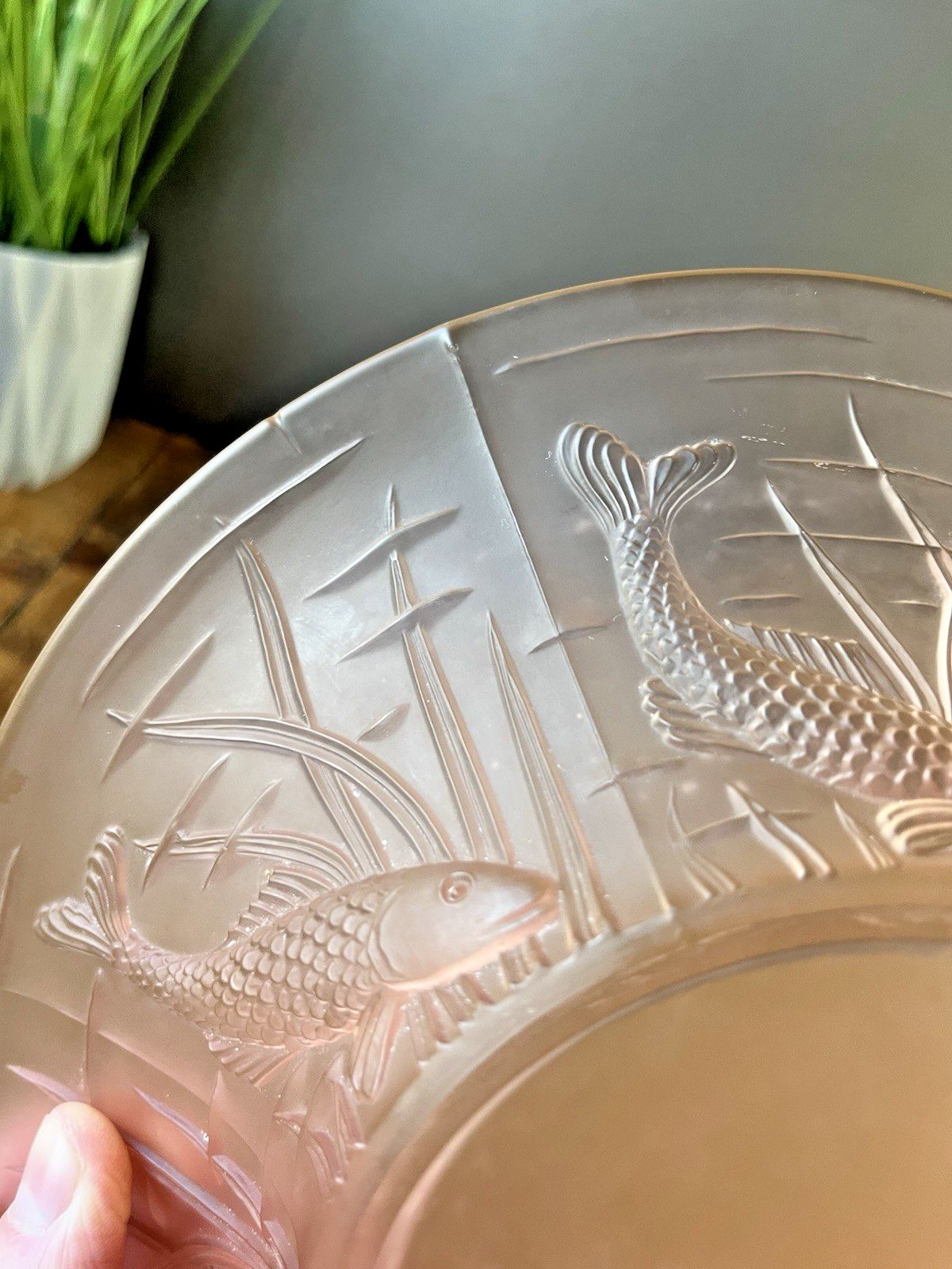 photo for sale Art Deco Frosted Pink Fish Seaweed Fruit Bowl Walther & Sohne Barolac Jobling