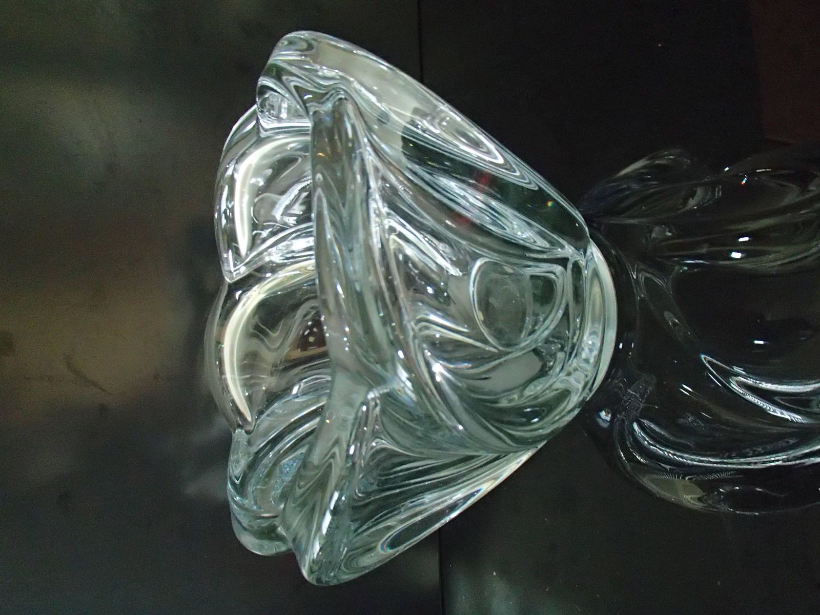 Midcentury Large Crystal Vase Or Coup Transparent Heavy photo Home Decor