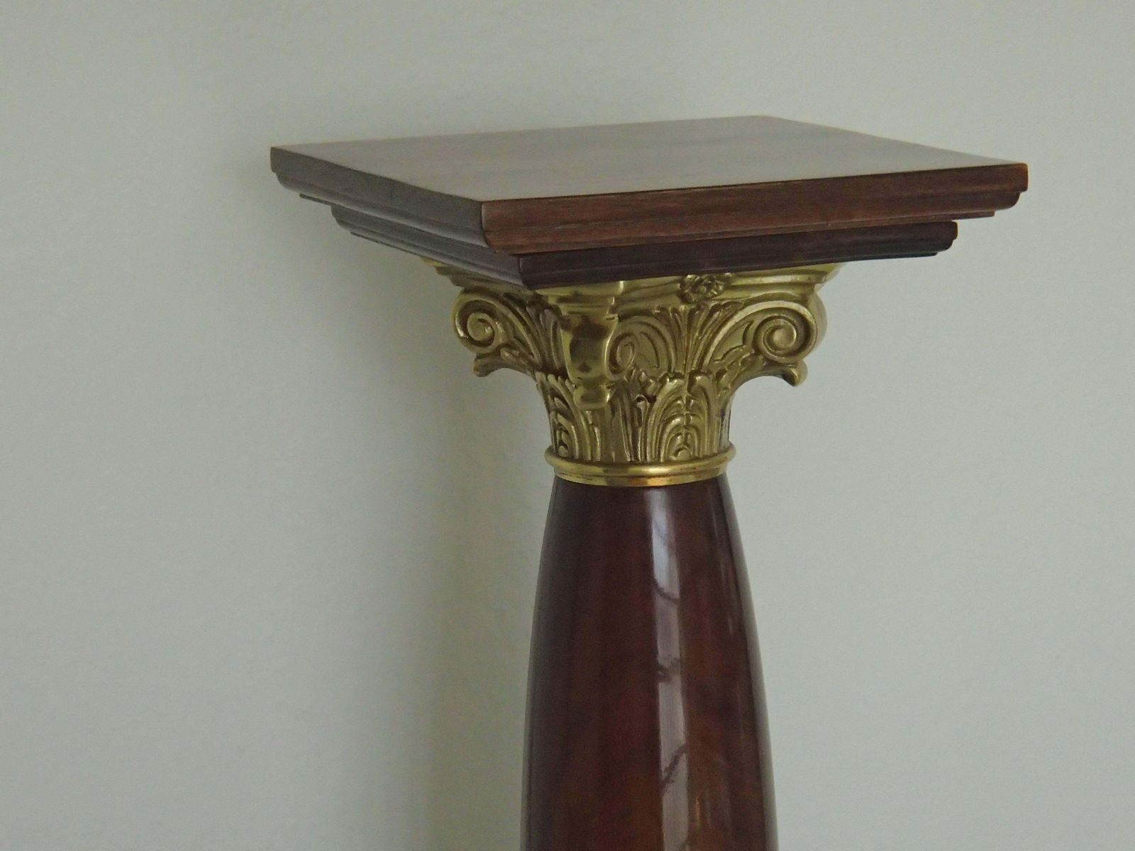 Midcentury Decorative Pair Of Pedestals Walnut With Brass photo vintage