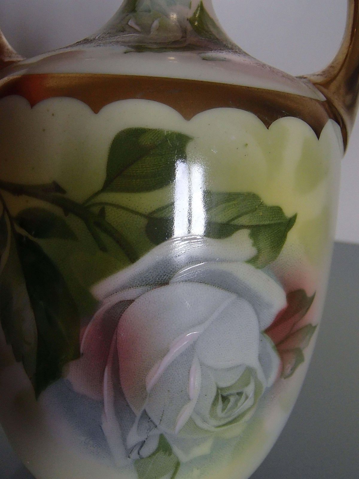 19th Century Porcelain Vase With Roses Painting photo for sale