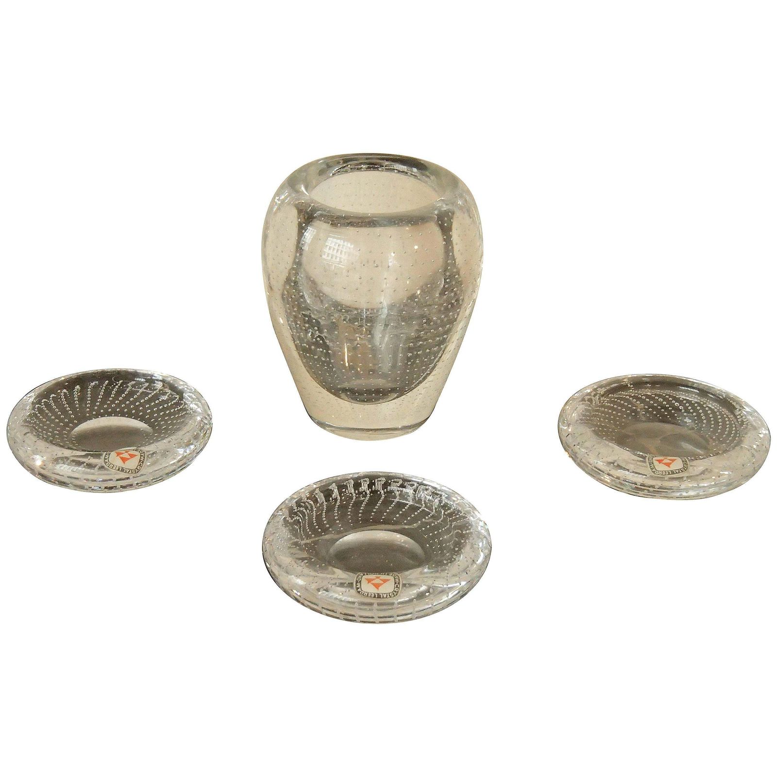 Midcentury Set By Leerdam Three Ashtrays And Small Vase