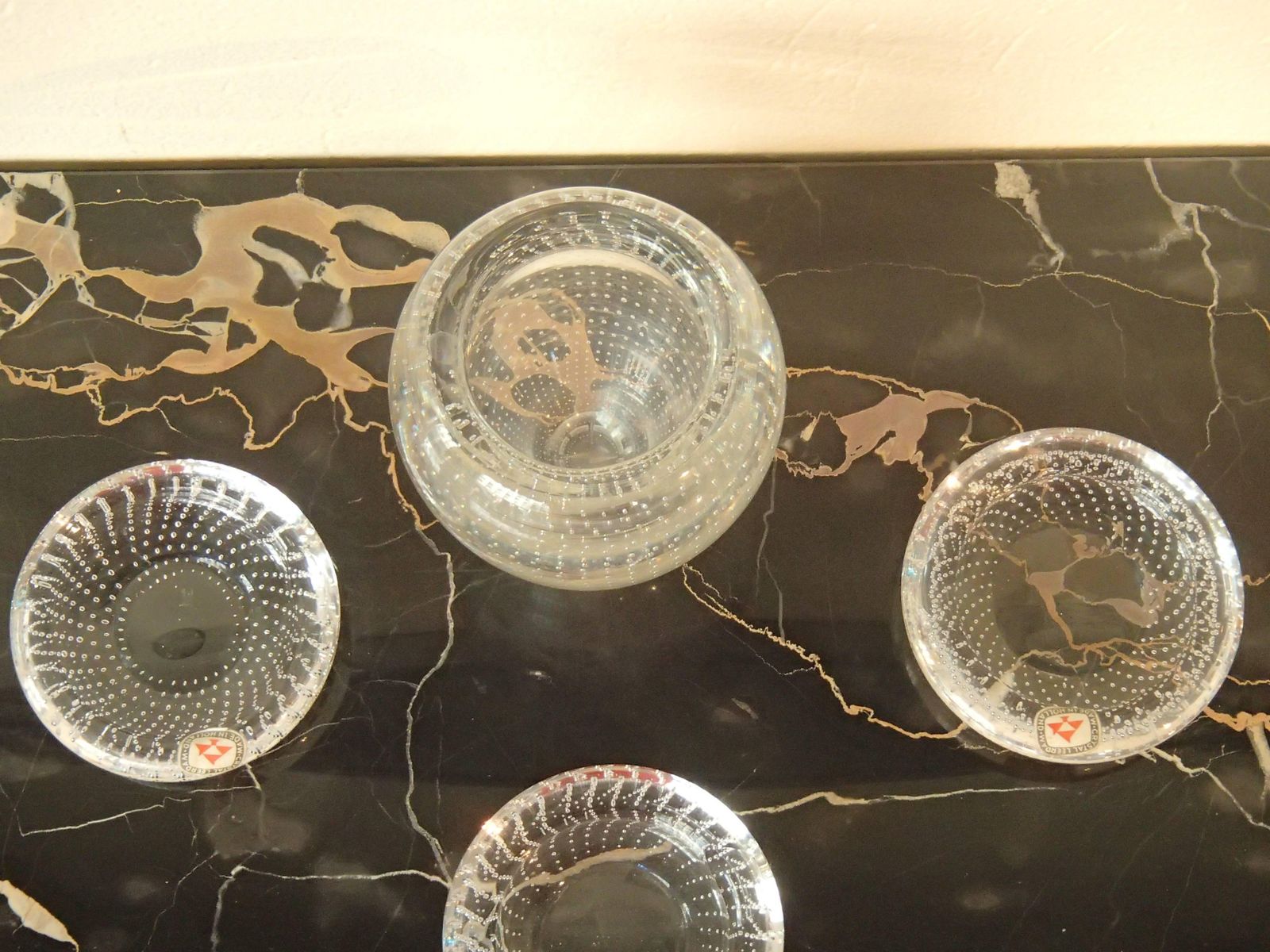 Midcentury Set By Leerdam Three Ashtrays And Small Vase photo vintage