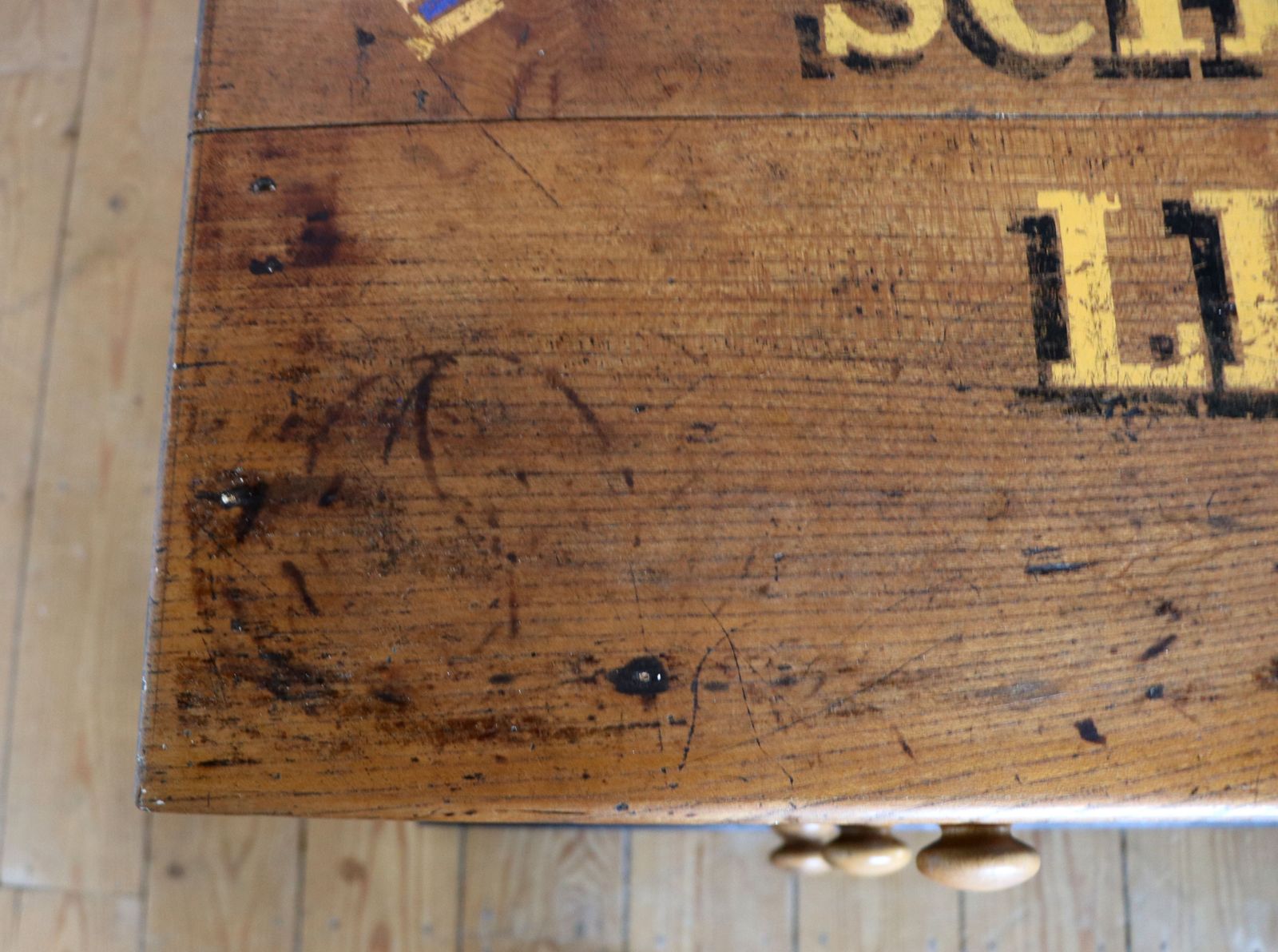 A Lovely Victorian Painted Pine Chest, Hand Sign Written Bluecoat School, Liverpool. photo 595.0