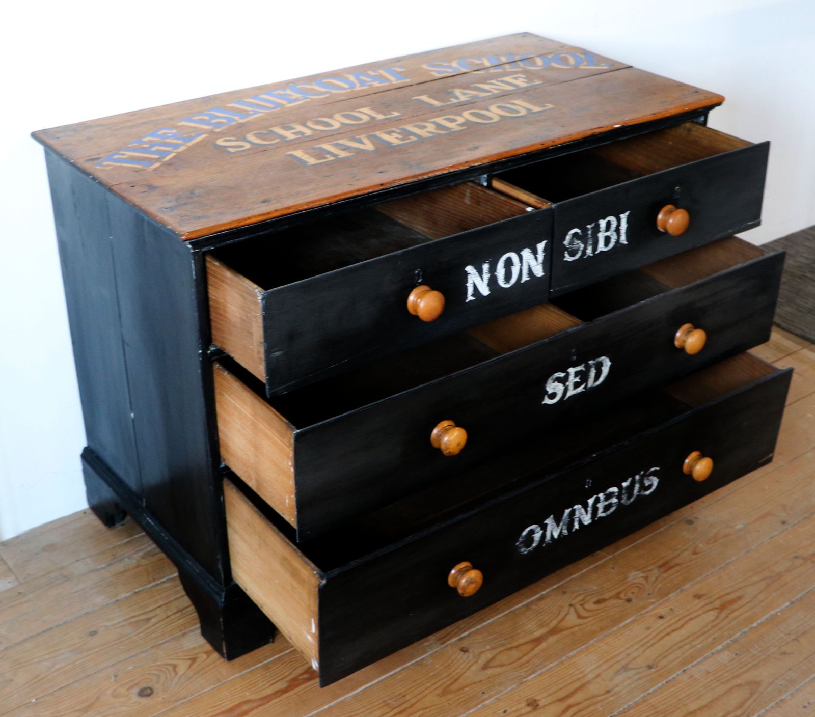 A Lovely Victorian Painted Pine Chest, Hand Sign Written Bluecoat School, Liverpool. photo buy