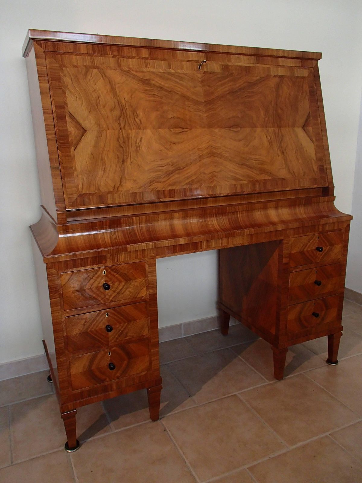 1920 Walnut Secretaire With 16 Drawers And Leather Desk photo buy