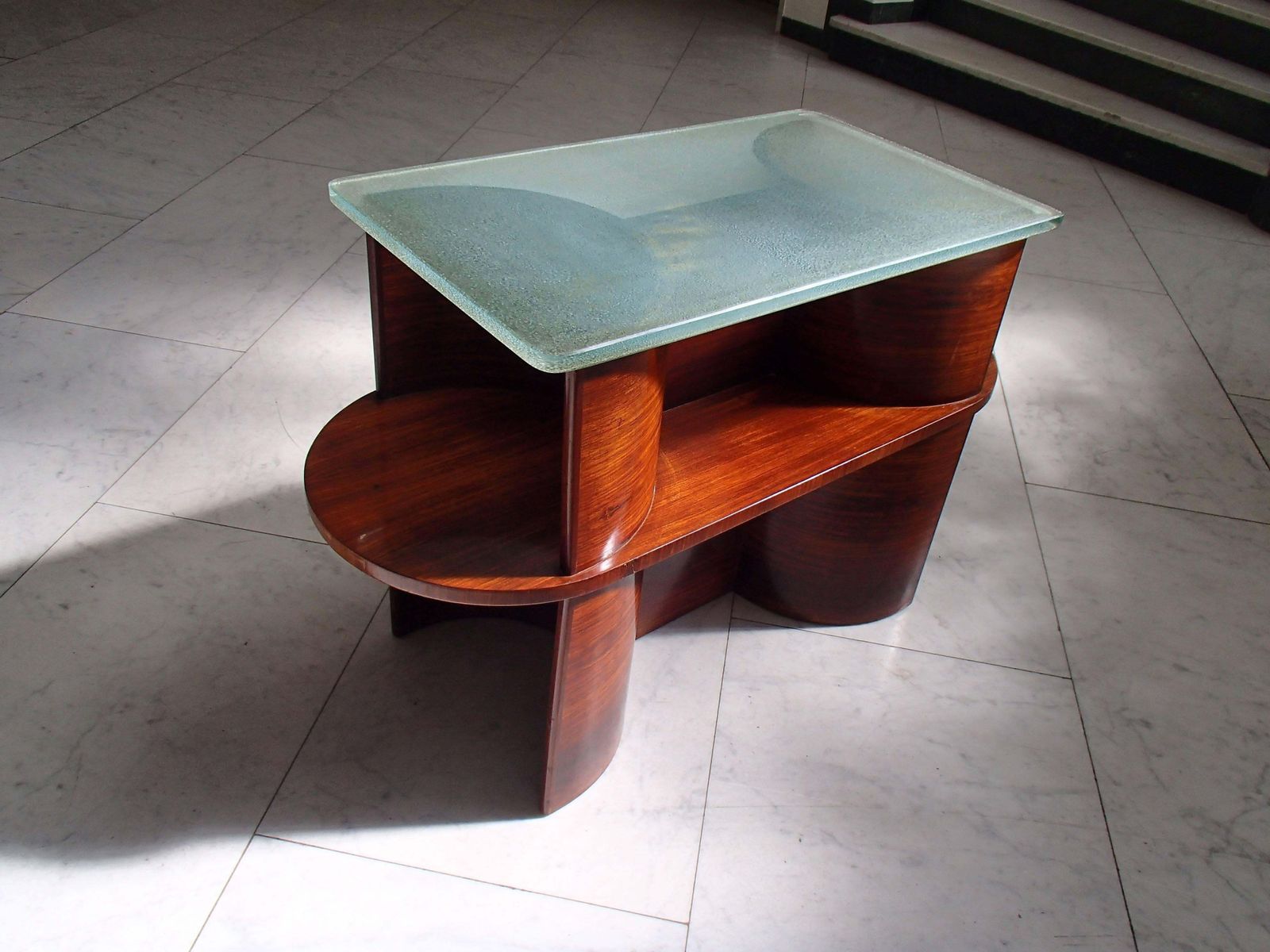 1930 Cubist Modernistic Console Table Rosewood And Thick Glass Top photo vintage