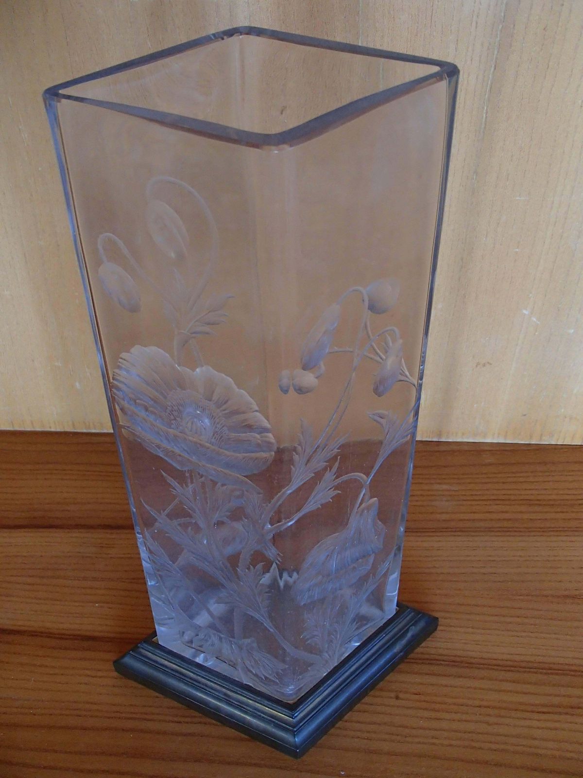 Art Deco Baccarat Vase With Engraved Poppy Flowers Bronze Base Gold Plated photo vintage