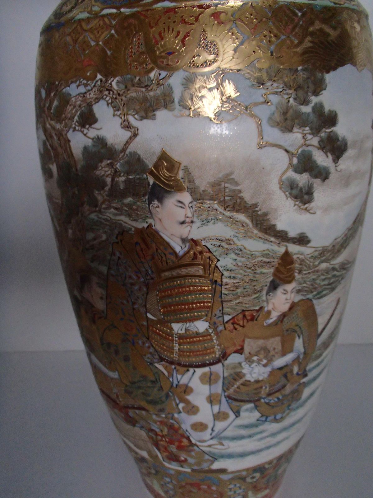 photo for sale 1900 Japanese Satsuma Porcelain Huge Vase With Samurai Scenes