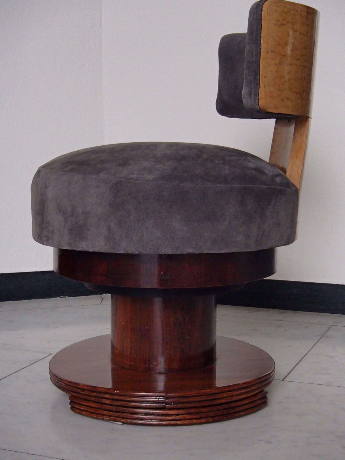 Elegant Art Deco Dressing Chair Grey Nubuc  Leather Rose Wood And Maple Eye photo furniture