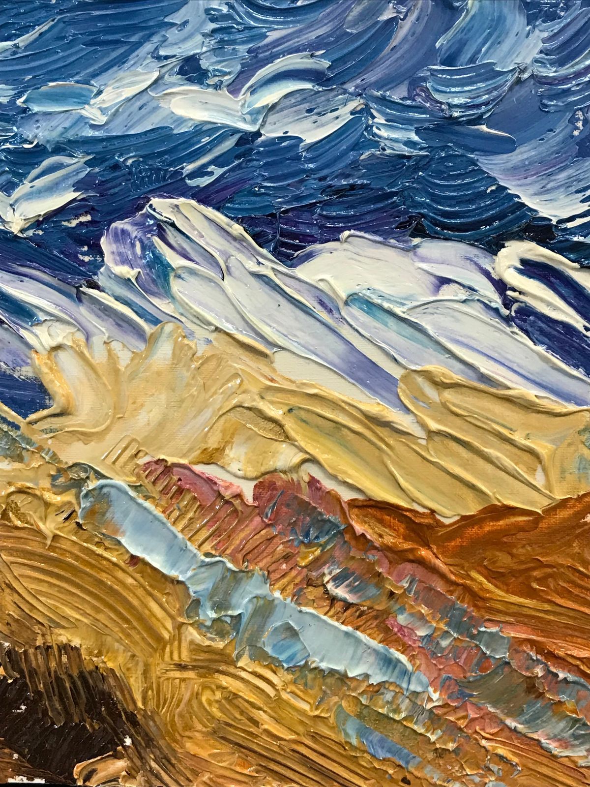 Unknown Bright & Colorful French Impressionist Oil Painting, Seagulls Over Mountains 2000 photo for sale