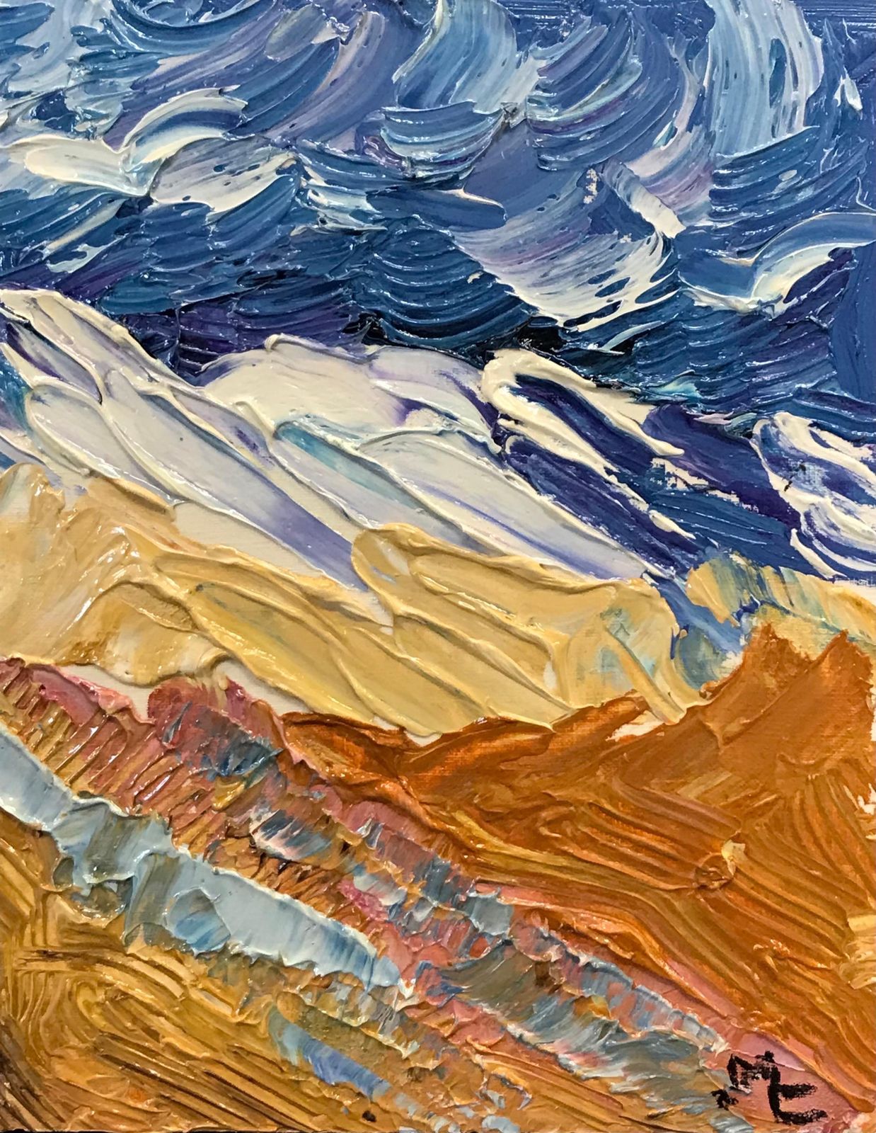 Unknown Bright & Colorful French Impressionist Oil Painting, Seagulls Over Mountains 2000 photo 375.0