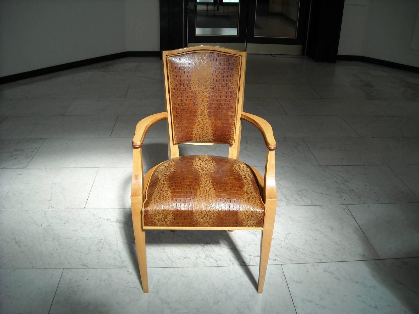 Pair Of 1940 This Side Chairs Birch With Real Leather In Crocodile Print photo Furniture