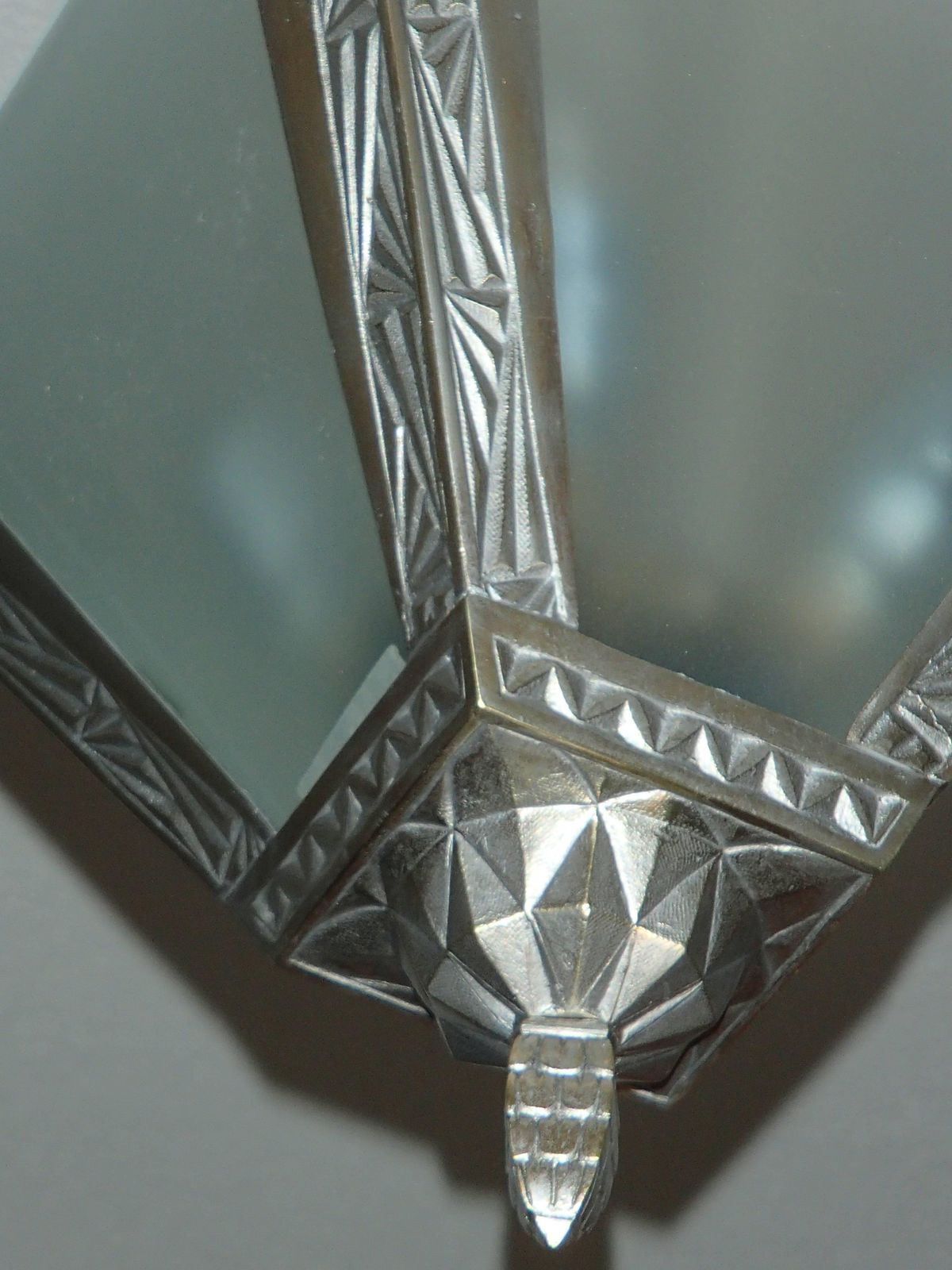 Art Deco Geometric  Bronze Nickeled Chandelier With Satined Glass photo 2230.0