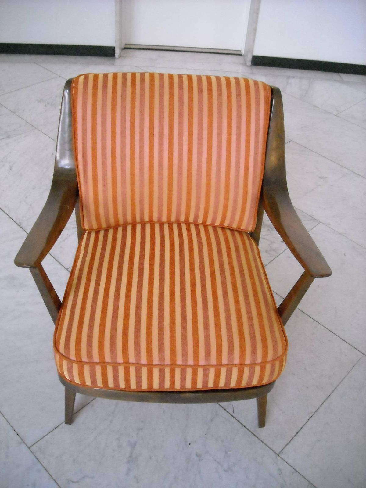 Pair Of Knoll Antimott Armchairs Tinted Birch Yellow Orange Silk Recovered photo furniture