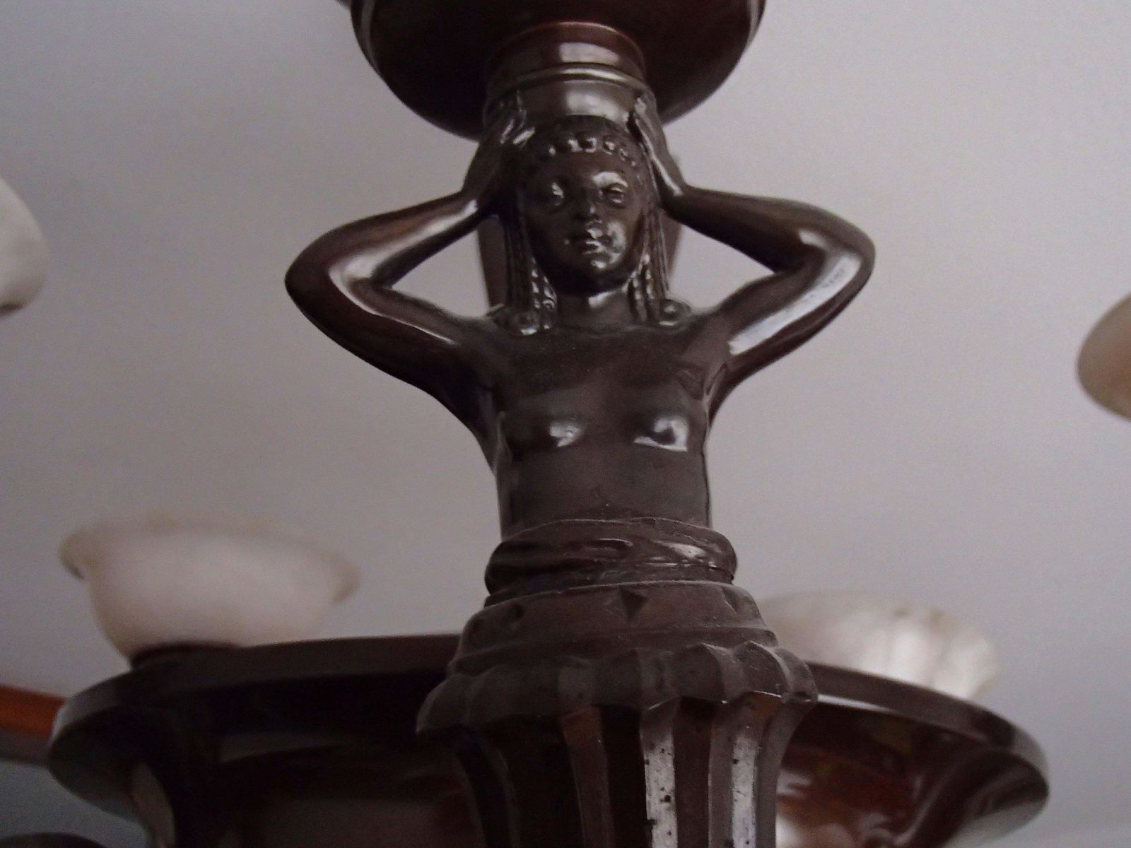 photo furniture 19th Century Bronze Chandelier With Five Alabaster Cups Female Figures