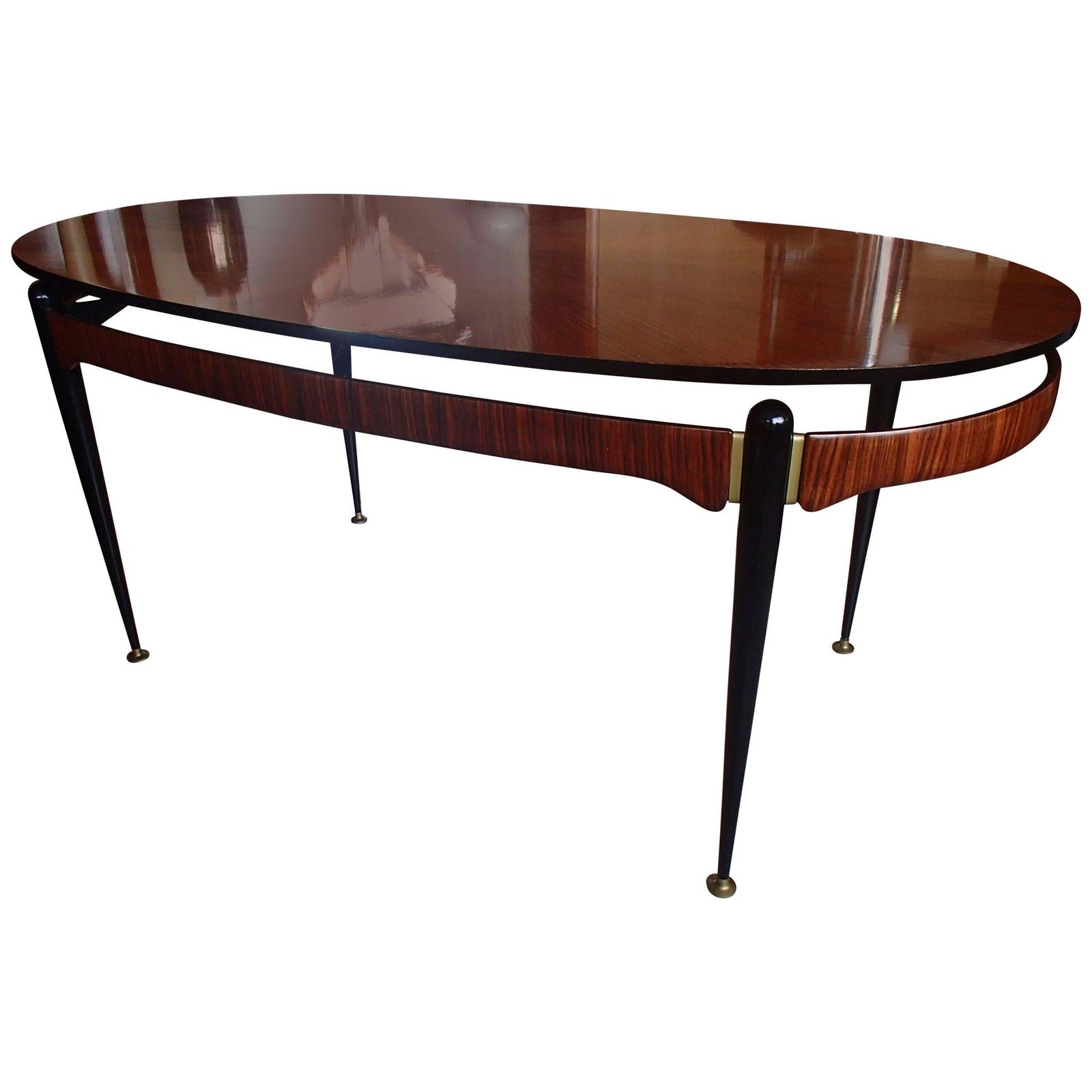 Italian Mid Century Dining Table Rosewood Brass Black Legs By Silvio Cavatorta