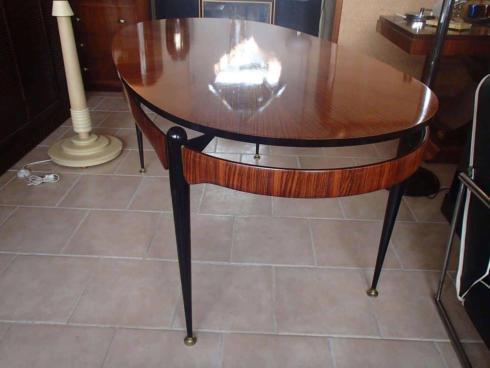 Italian Mid Century Dining Table Rosewood Brass Black Legs By Silvio Cavatorta photo furniture