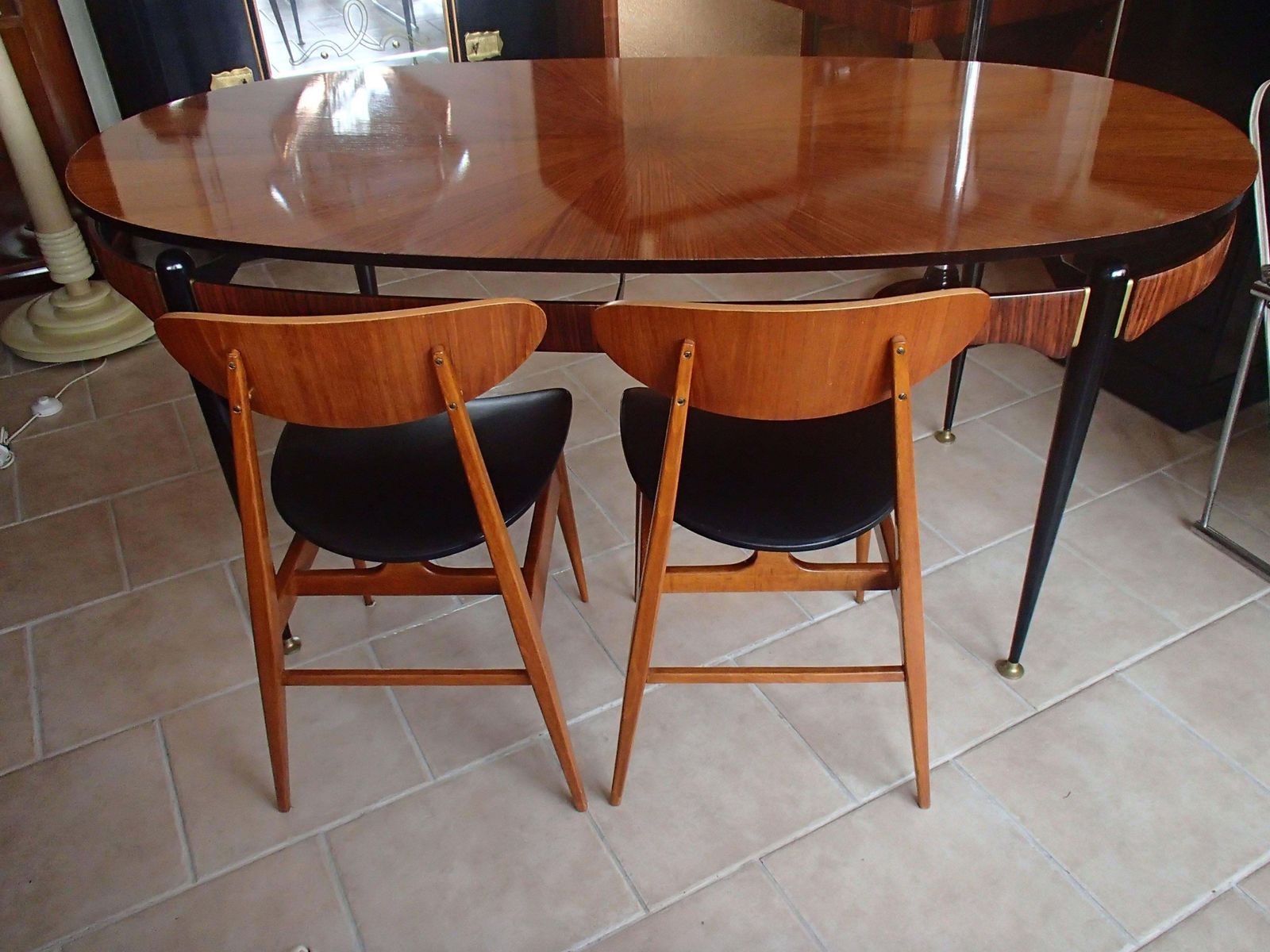 Italian Mid Century Dining Table Rosewood Brass Black Legs By Silvio Cavatorta photo for sale