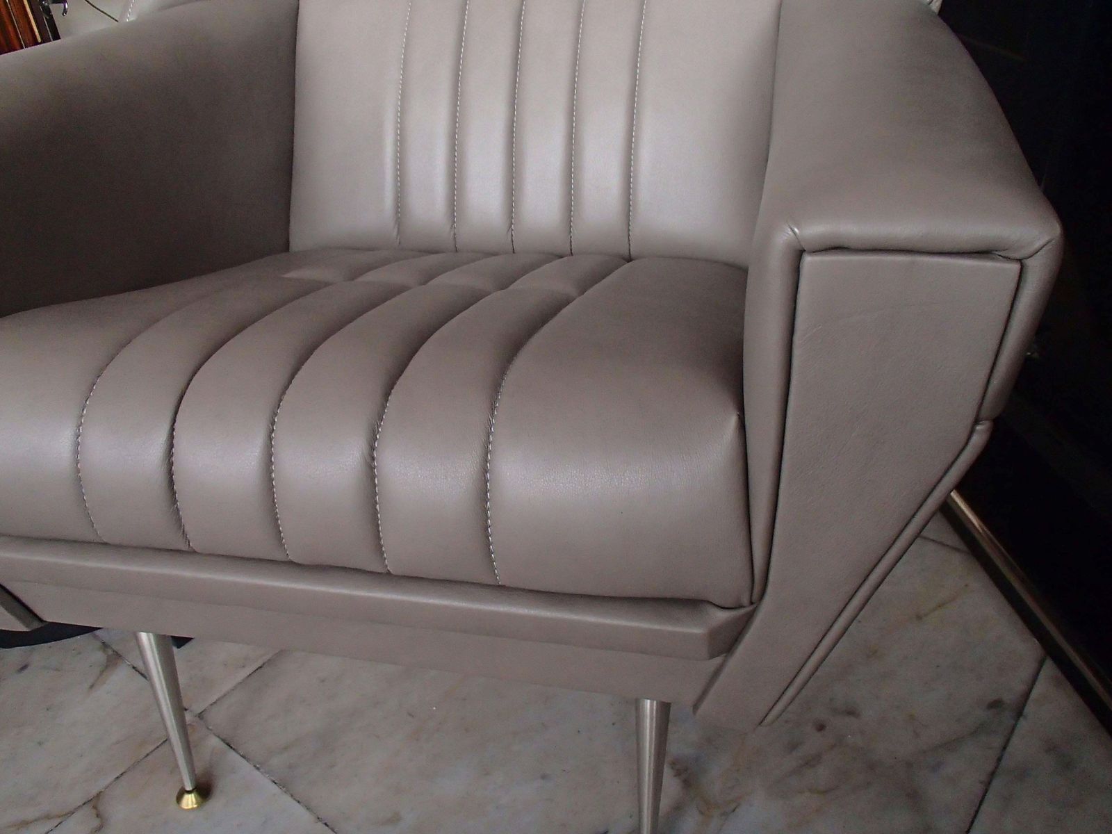 Pair Of Mid Century Modern Armchairs Grey Greenish Leather photo 8474.0