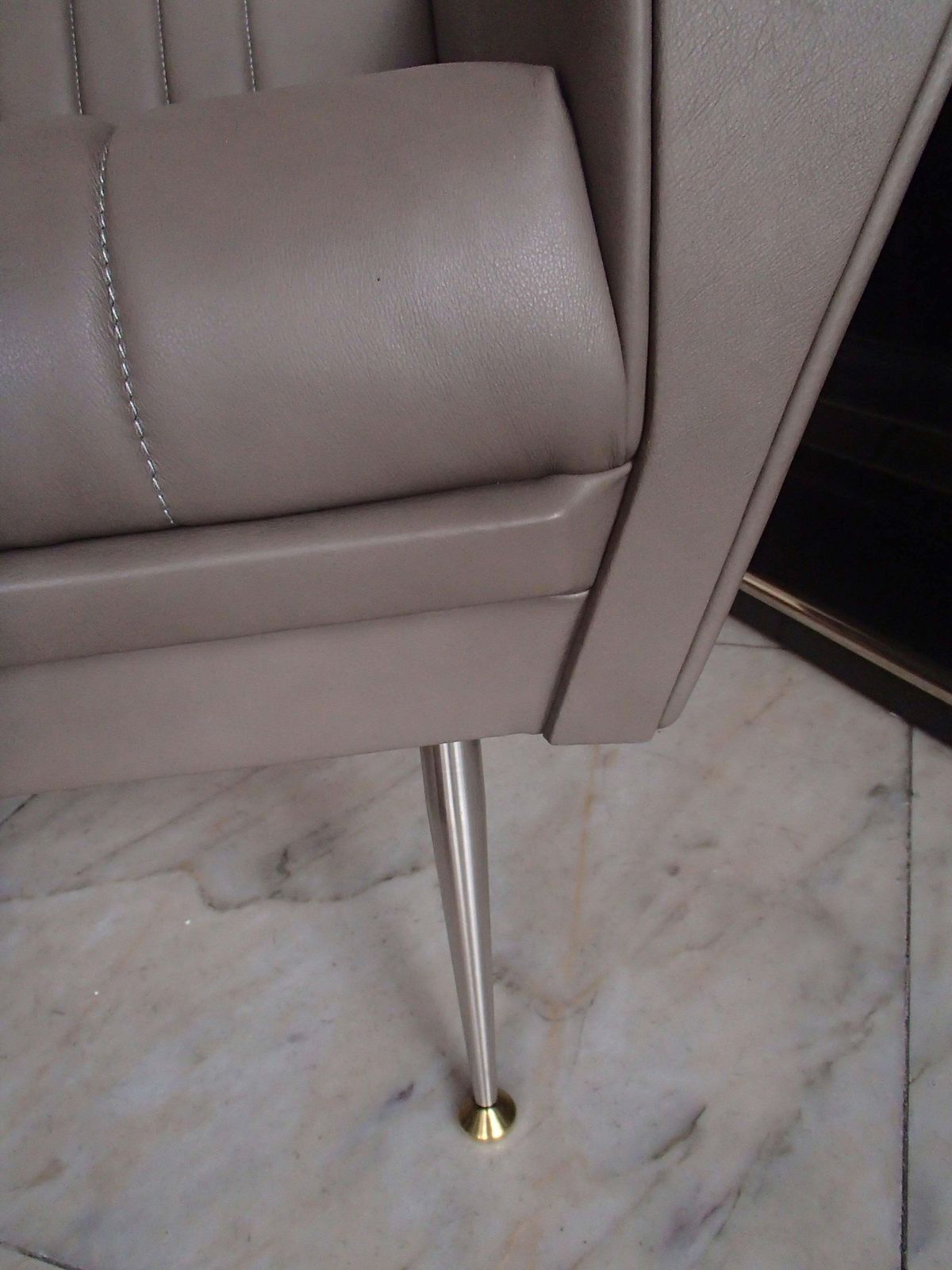 Pair Of Mid Century Modern Armchairs Grey Greenish Leather photo vinterior