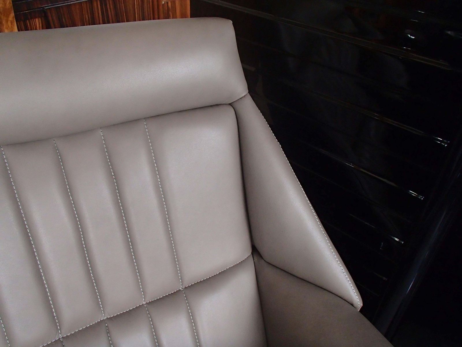 Pair Of Mid Century Modern Armchairs Grey Greenish Leather photo buy