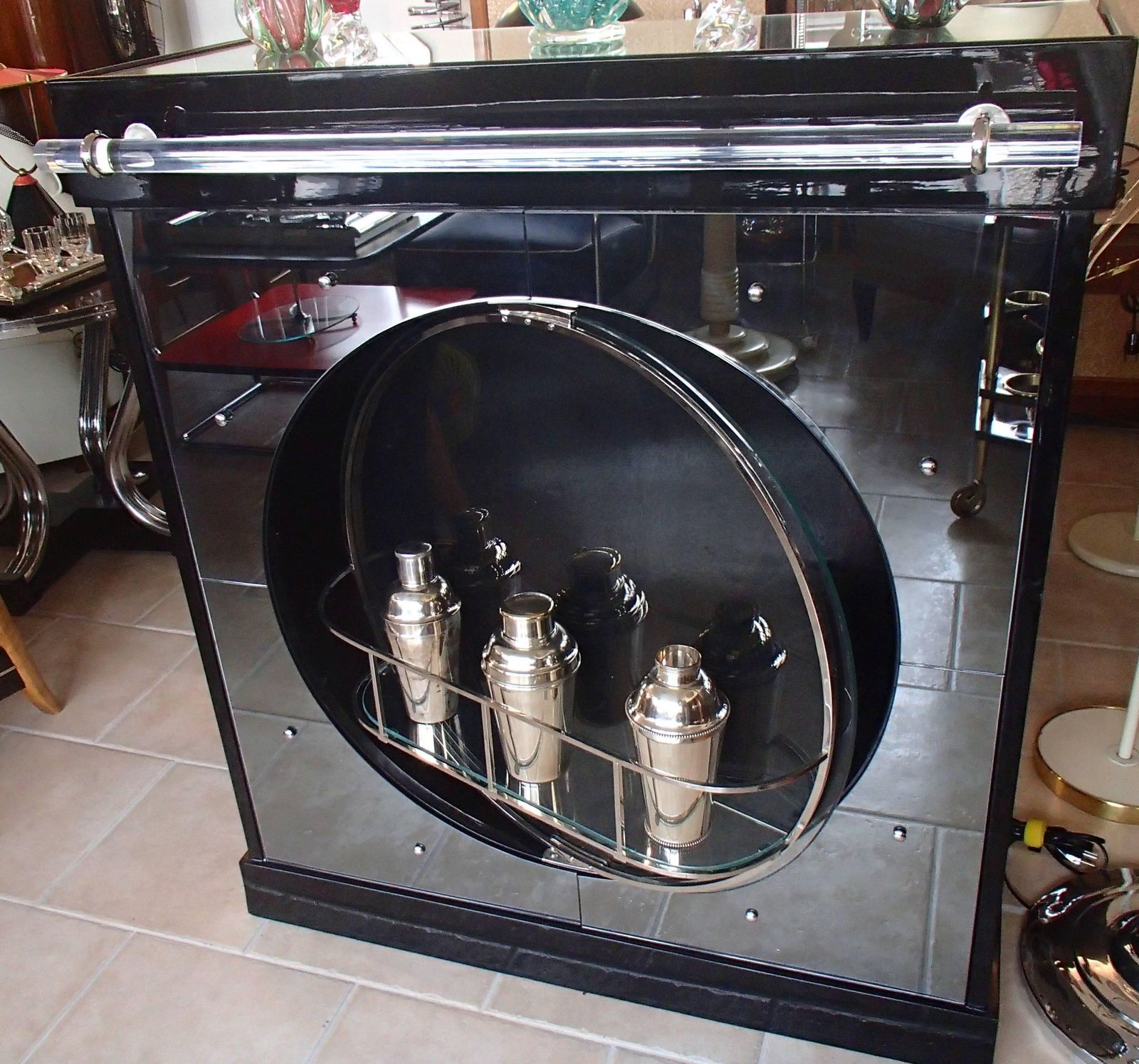 1930 Mirrored Bar Drink Cabinet With Rotatable Bull Eye Door photo 7582.0
