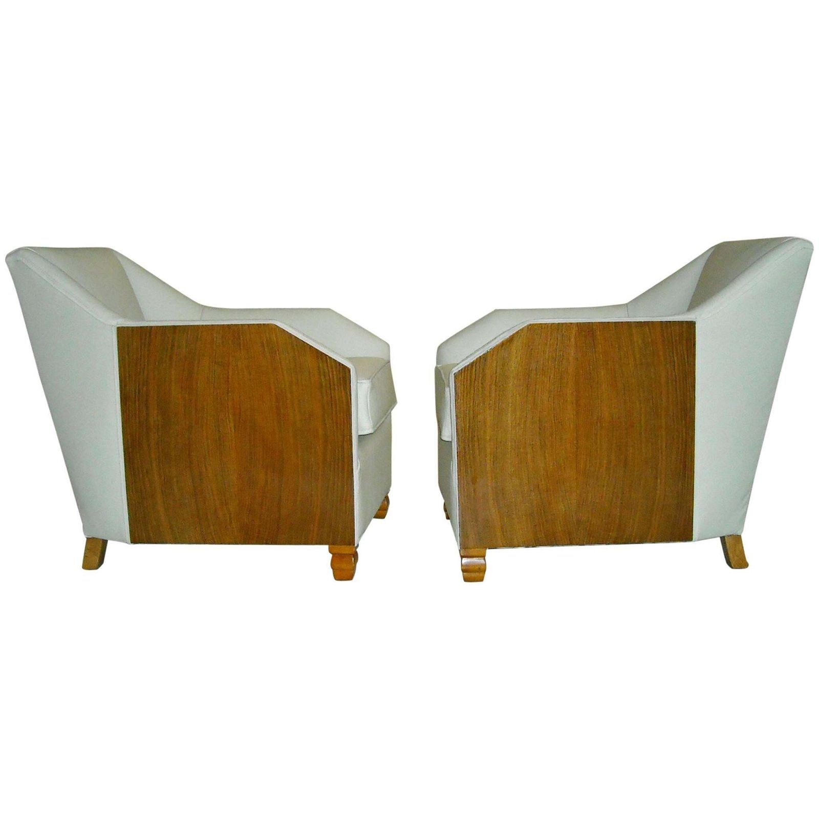 1930 Pair Of Armchairs Off White Leather And Rosewood
