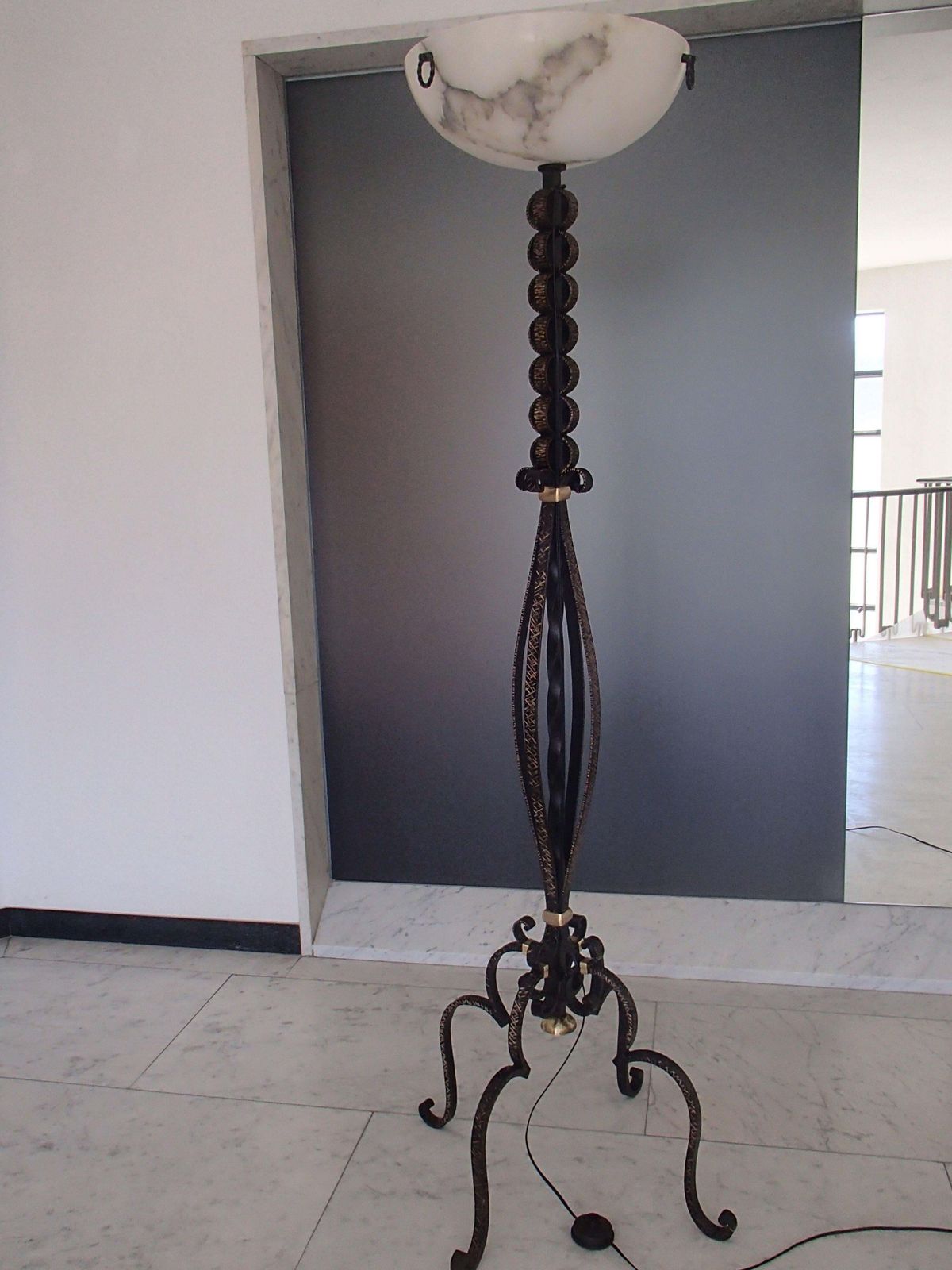 Art Deco Floor Lamp Wrought Iron And Brass With Alabaster Shade photo furniture