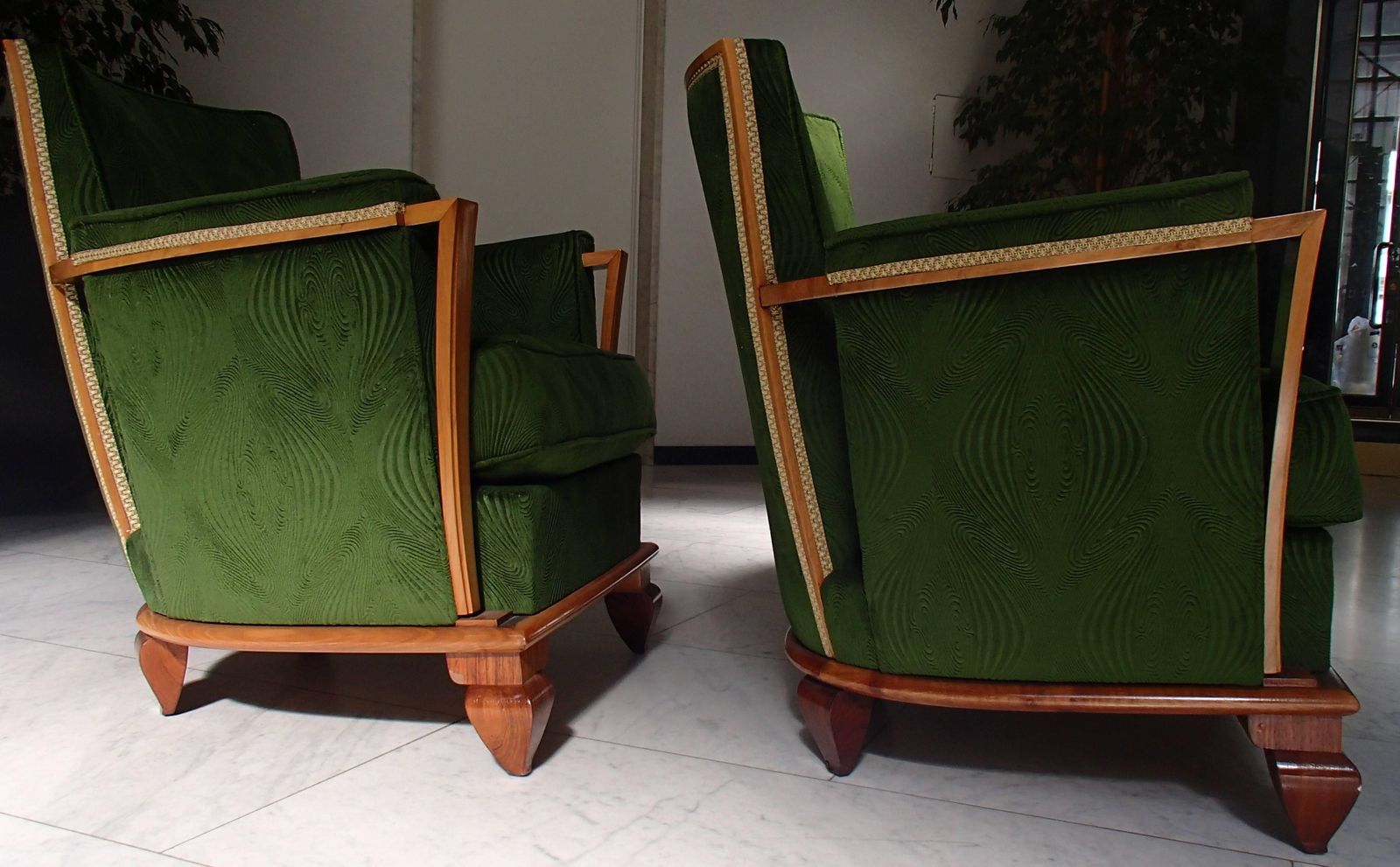 photo for sale Art Deco Green Velours Three Seat Sofa With Two Armchairs "Merkt"
