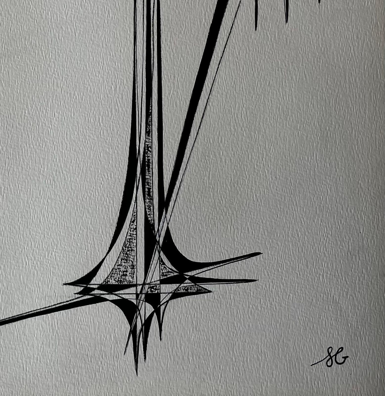 Serge Guerin (1916) Mid Century French Architectural Abstract Ink Drawing Signed Sg photo Art