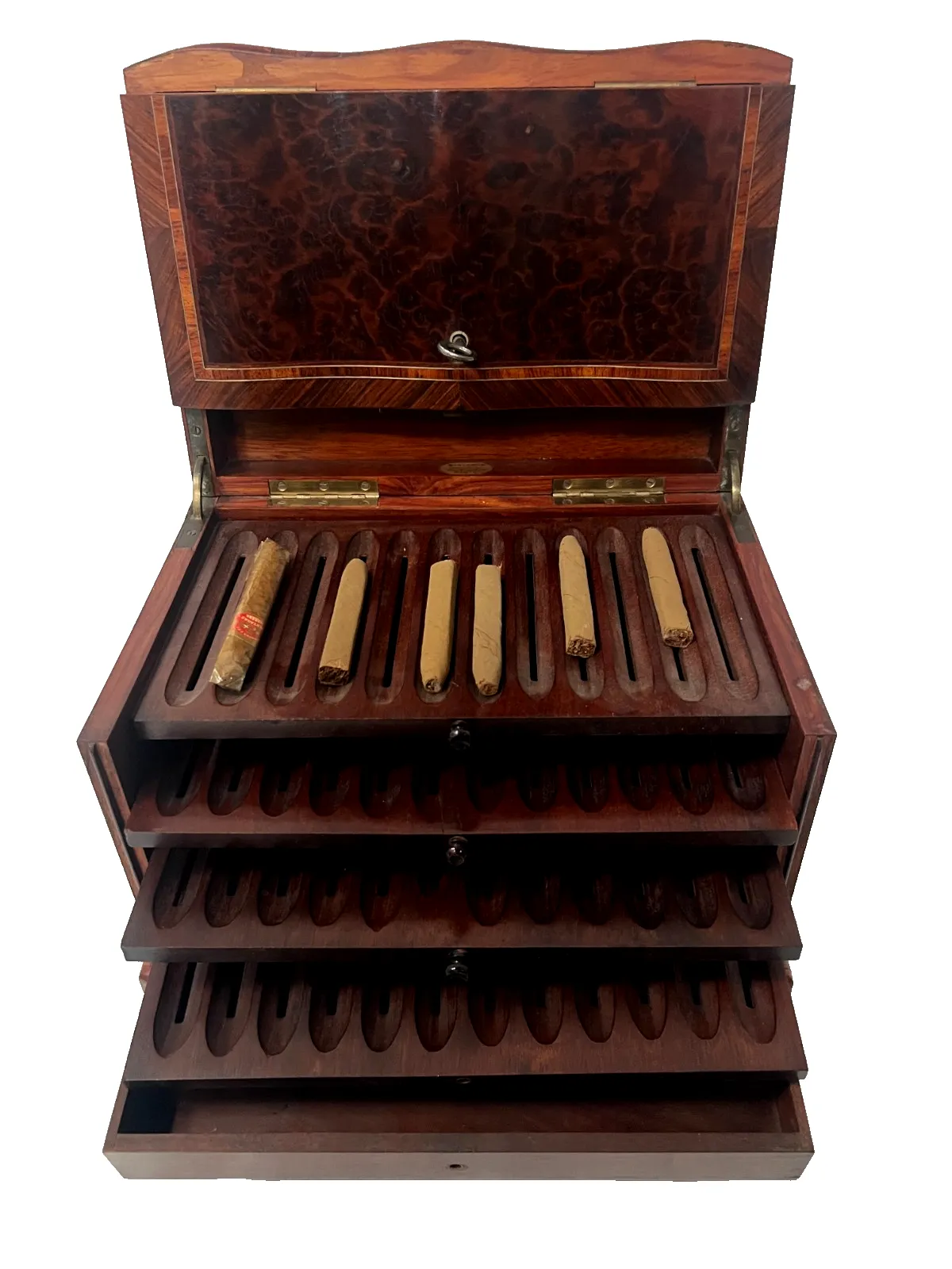 19th Century Cigar Box In Thuya Burl And Rosewood photo buy
