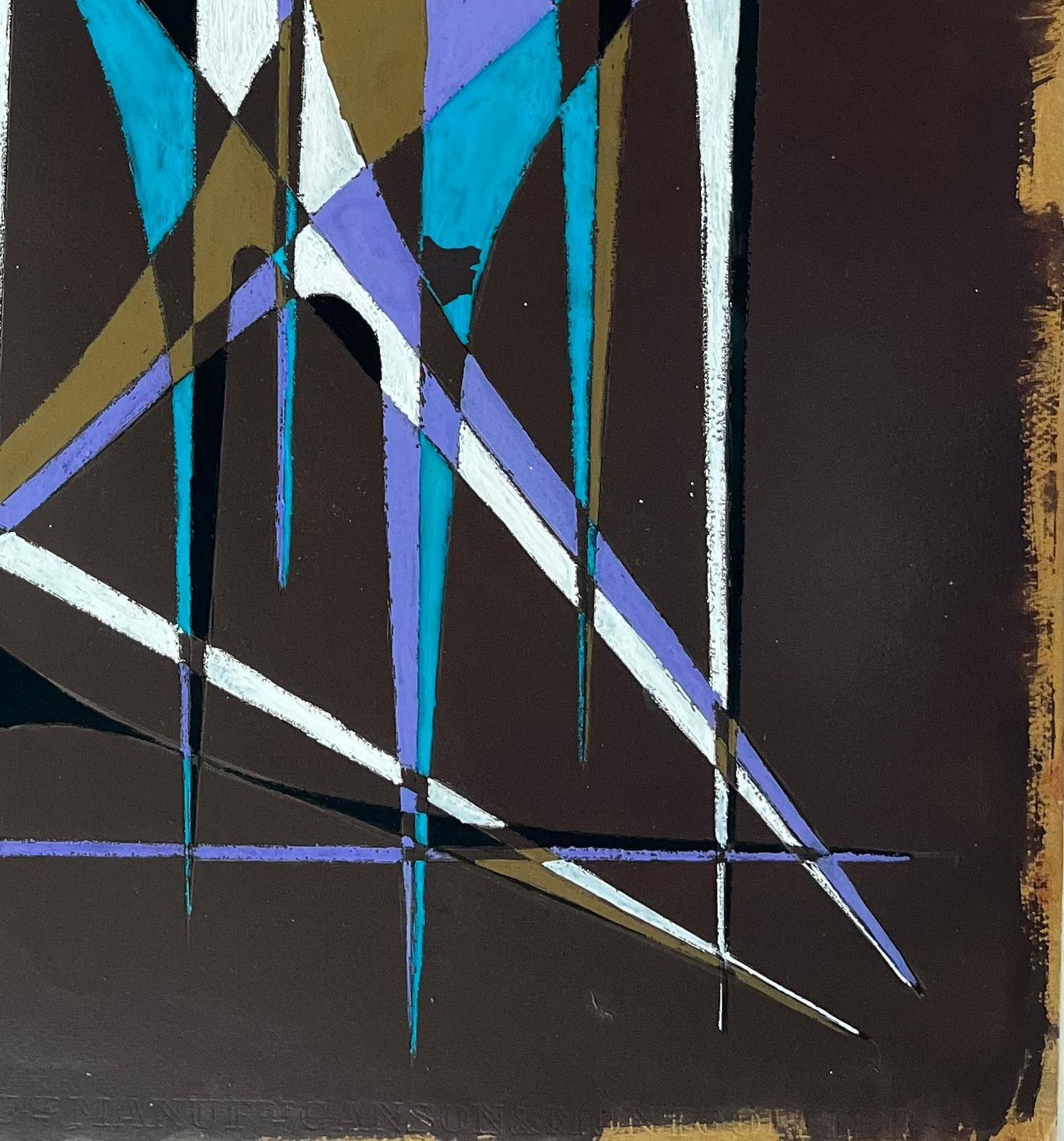 Serge Guerin (1916) Mid Century French Geometric Abstract With Spires In Teal Purple And White photo 950.0