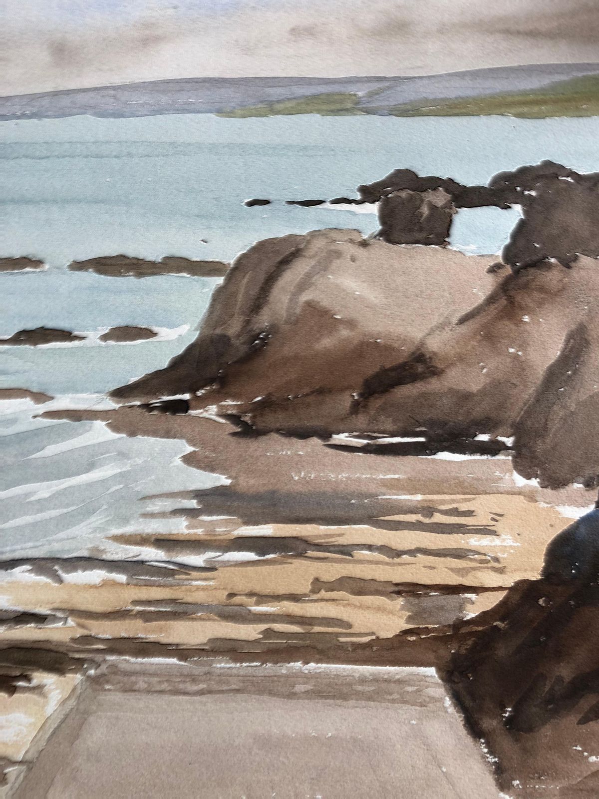 Unknown Coastal Scene, Original British Watercolour Painting Circa 1970s photo furniture